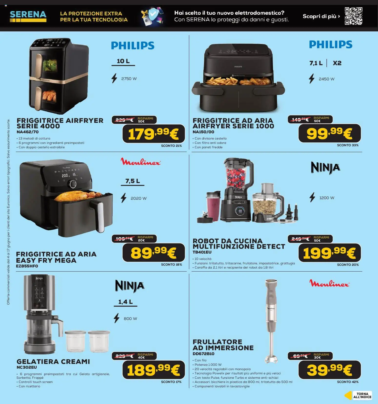 Volantino Euronics del 04.06.2026 | Pagina: 36 | Prodotti: Friggitrice ad aria, Tritatutto, Robot, Frullatore ad immersione