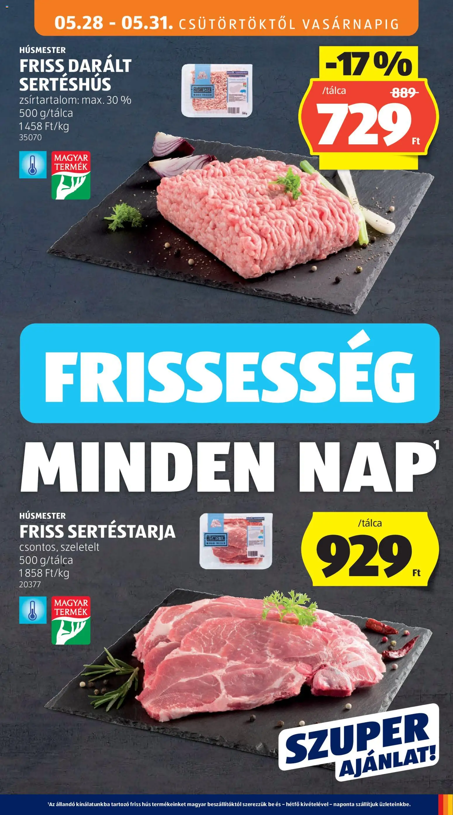 Aldi akciós ujság - amely érvényes a következő dátumtól: 28.05.2026 | Oldal: 13 | Termékek: Sertéstarja, Hús, Darált sertéshús, Sertéshús
