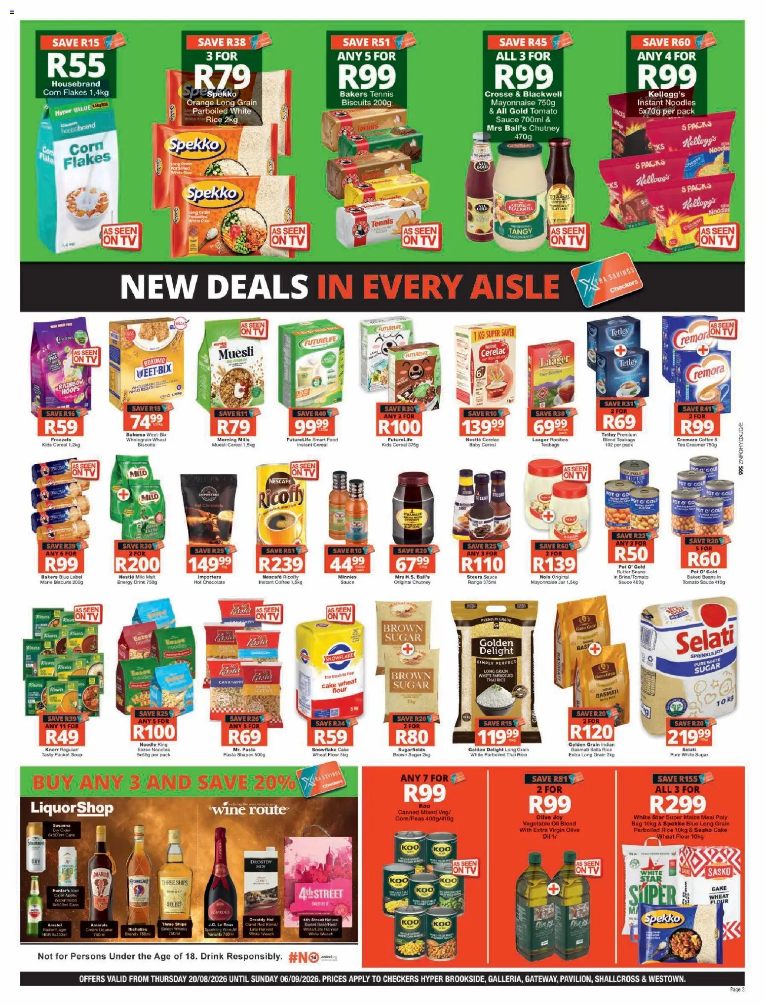 New Checkers catalogue – valid from 20/08/2026 | Page: 3 | Products: Flour, Oil, Chocolate, Cream