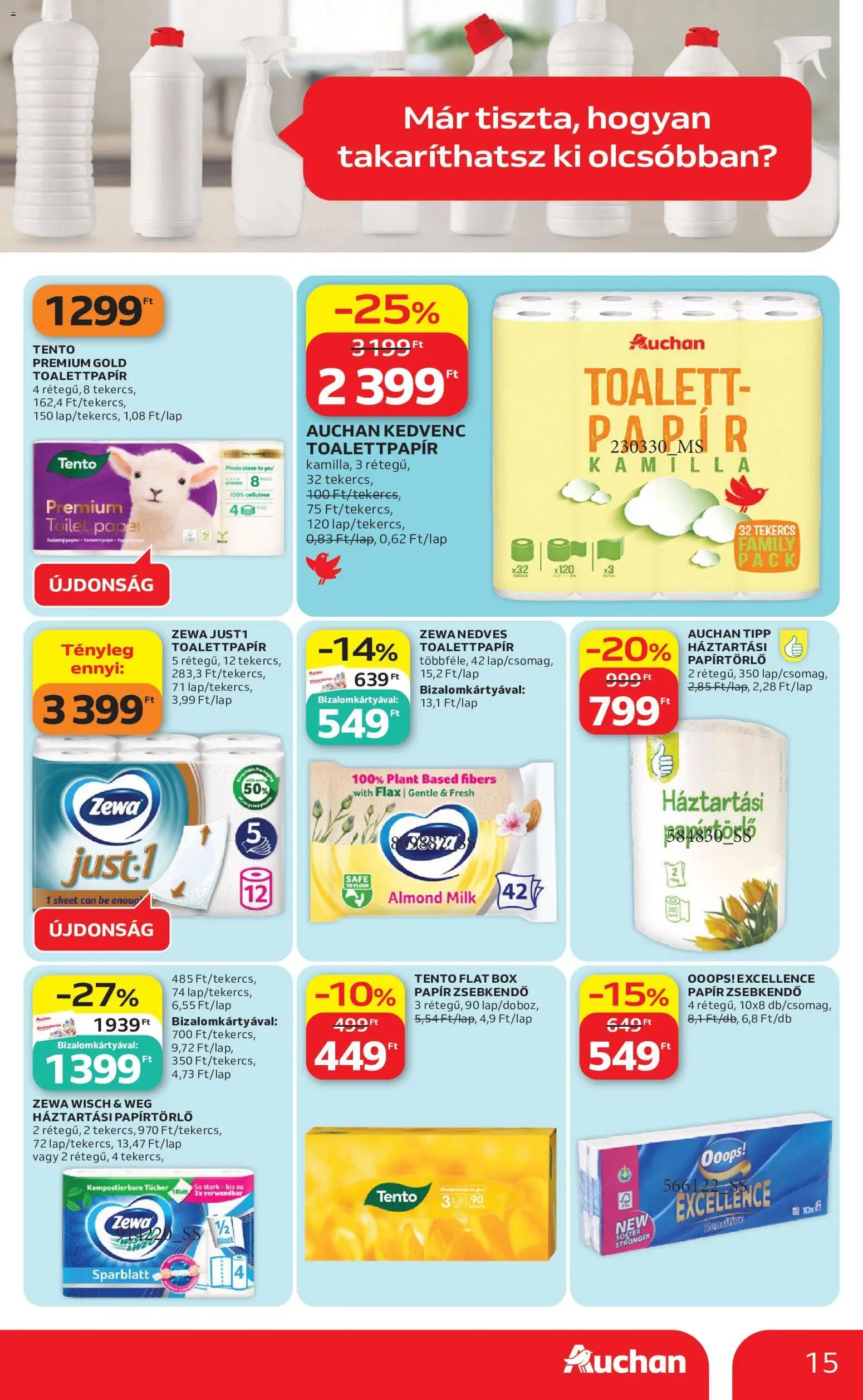 Auchan akciós ujság - amely érvényes a következő dátumtól: 04.05.2026 | Oldal: 15 | Termékek: Papírtörlő, Só