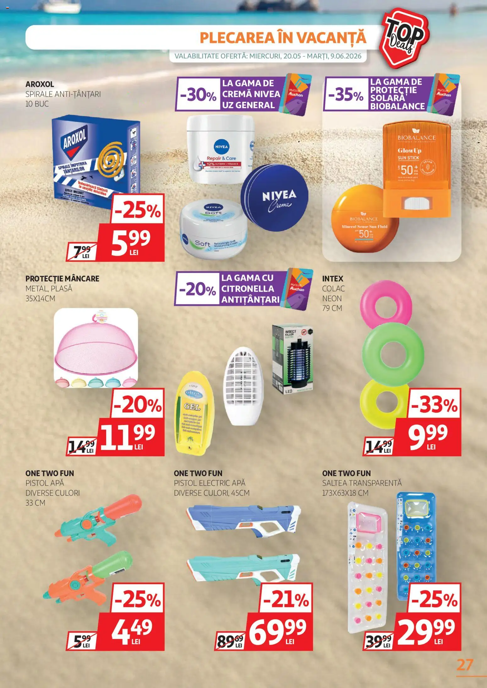 Noul catalog Auchan – valabil de la 03.06.2026 | Pagină: 27 | Produse: Saltea, Cremă, Apă