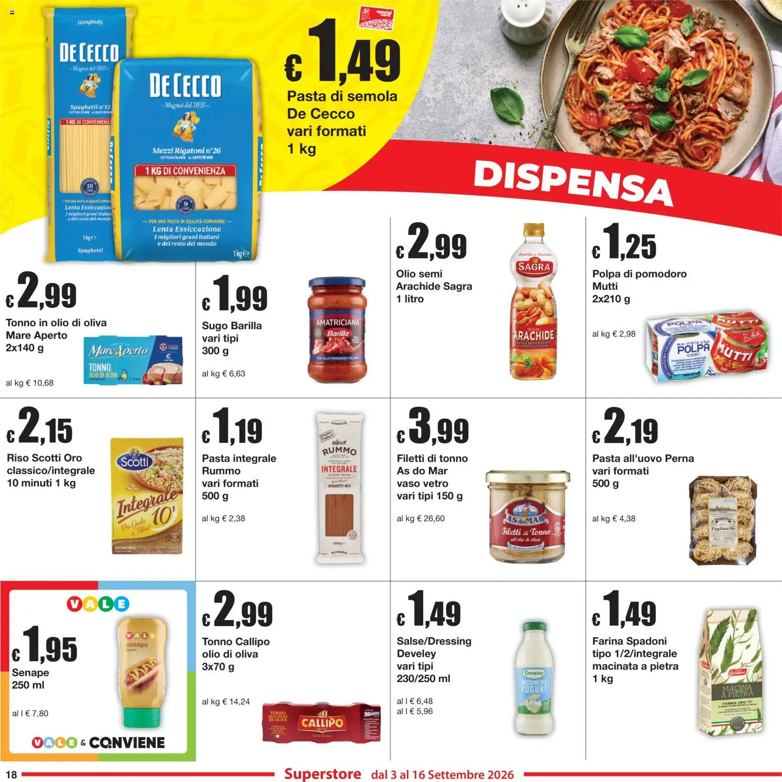 Volantino Sì con Te del 03/09/2026 | Pagina: 18 | Prodotti: Riso, Pasta di semola, Mutti, Sugo