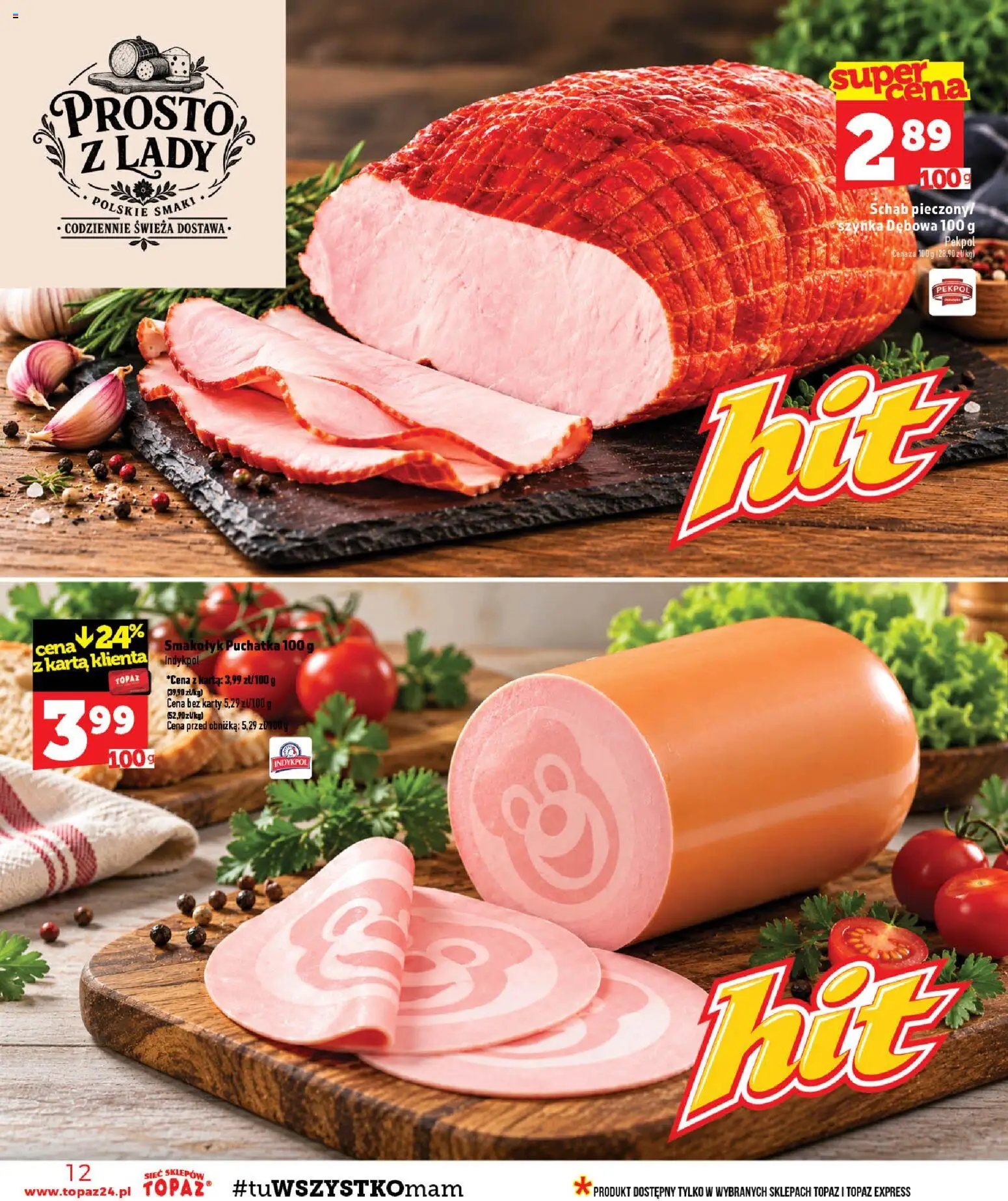 Topaz gazetka - MAZ od 08.10.2026 | Strona: 12 | Produkty: Karta, Schab, Szynka