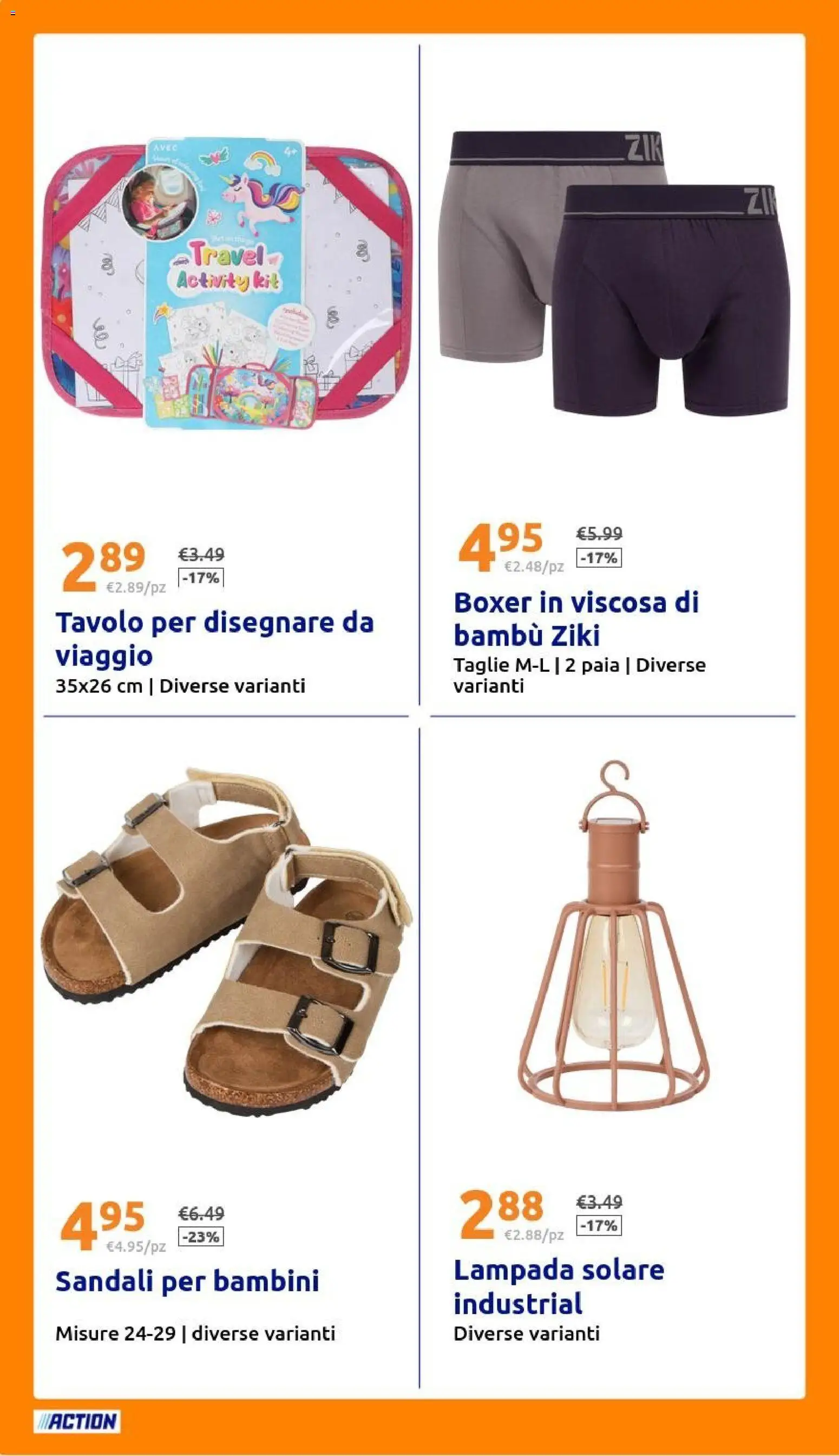 Volantino Action del 08/07/2026 | Pagina: 24 | Prodotti: Sandali, Lampada solare, Tavolo, Lampada