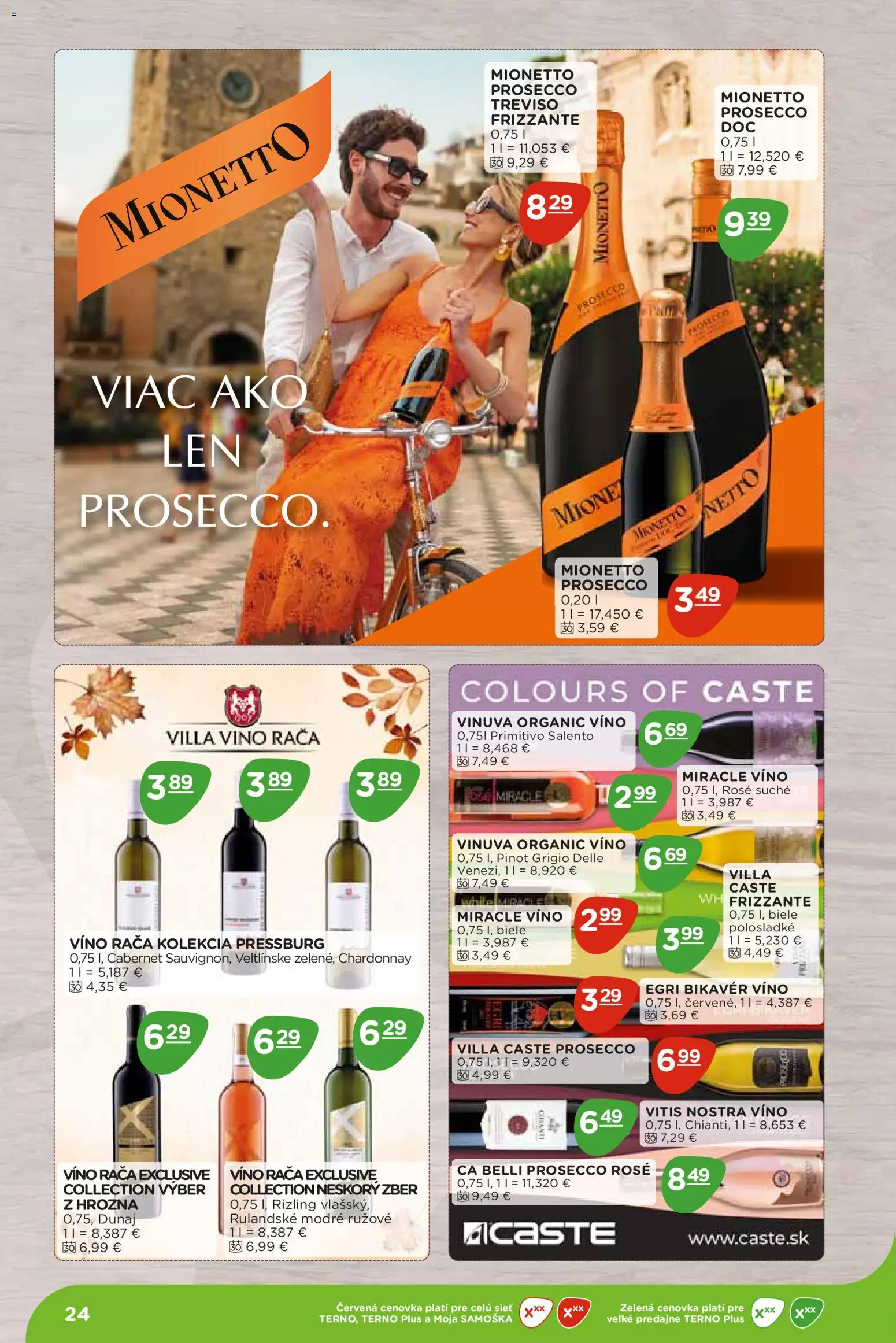 Nové Terno akcie – leták je platný od 07.09.2026 | Strana: 24 | Produkty: Biele víno, Víno, Prosecco, Mionetto Prosecco