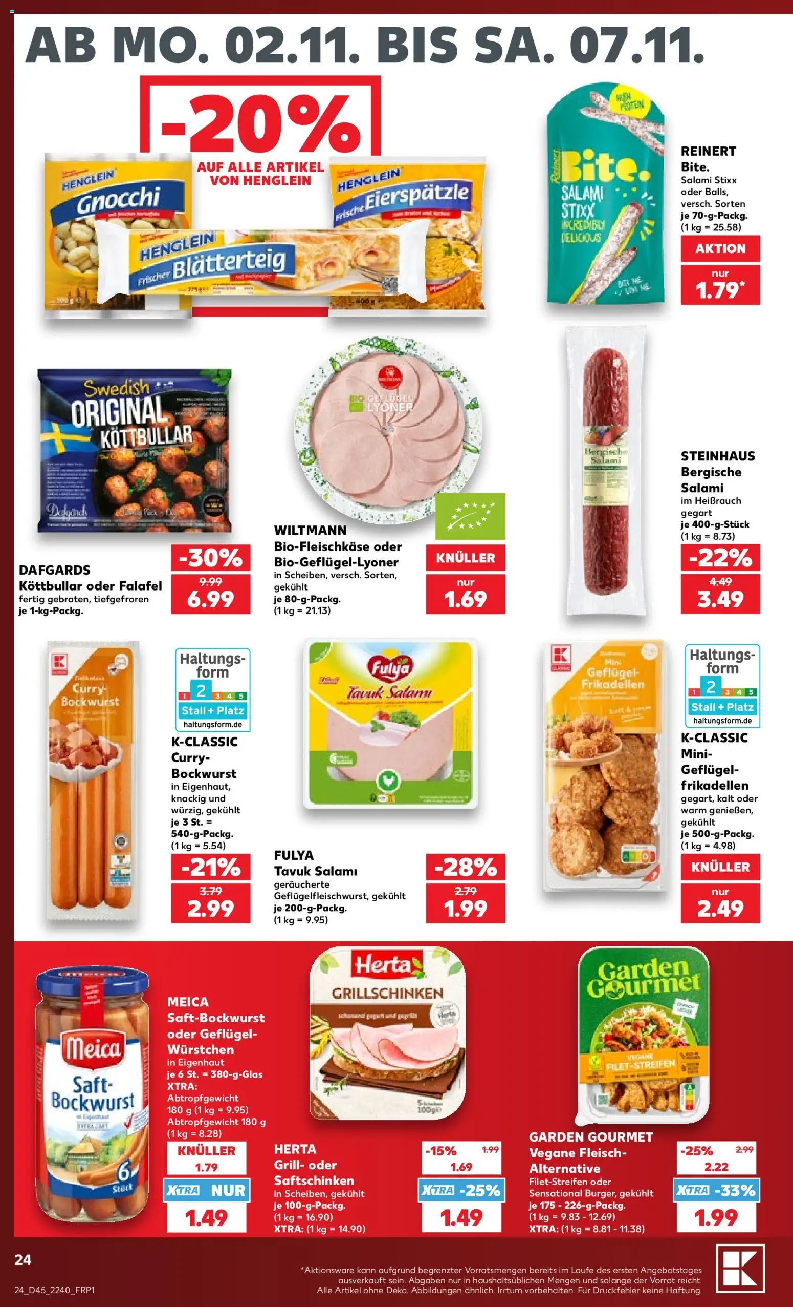 Kaufland Německo leták od 02.11.2026 | Strana: 24 | Produkty: Gourmet, Falafel, Gnocchi, Protein