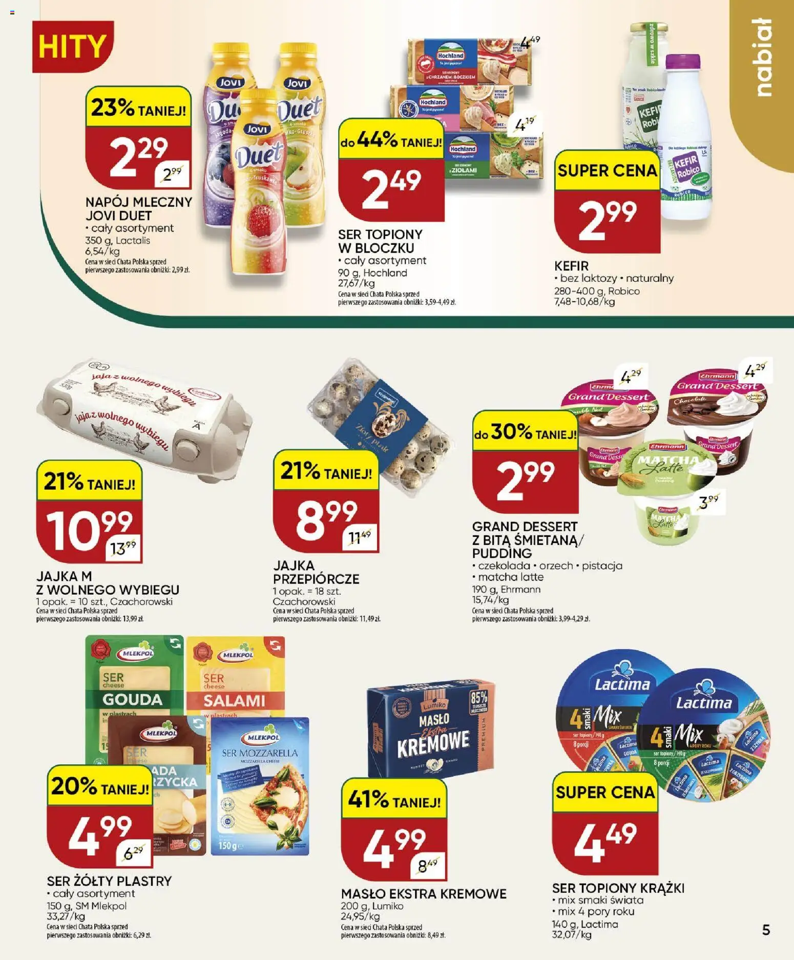 Chata Polska gazetka od 13.08.2026 | Strona: 5 | Produkty: Bez laktozy, Szynka, Matcha, Mozzarella