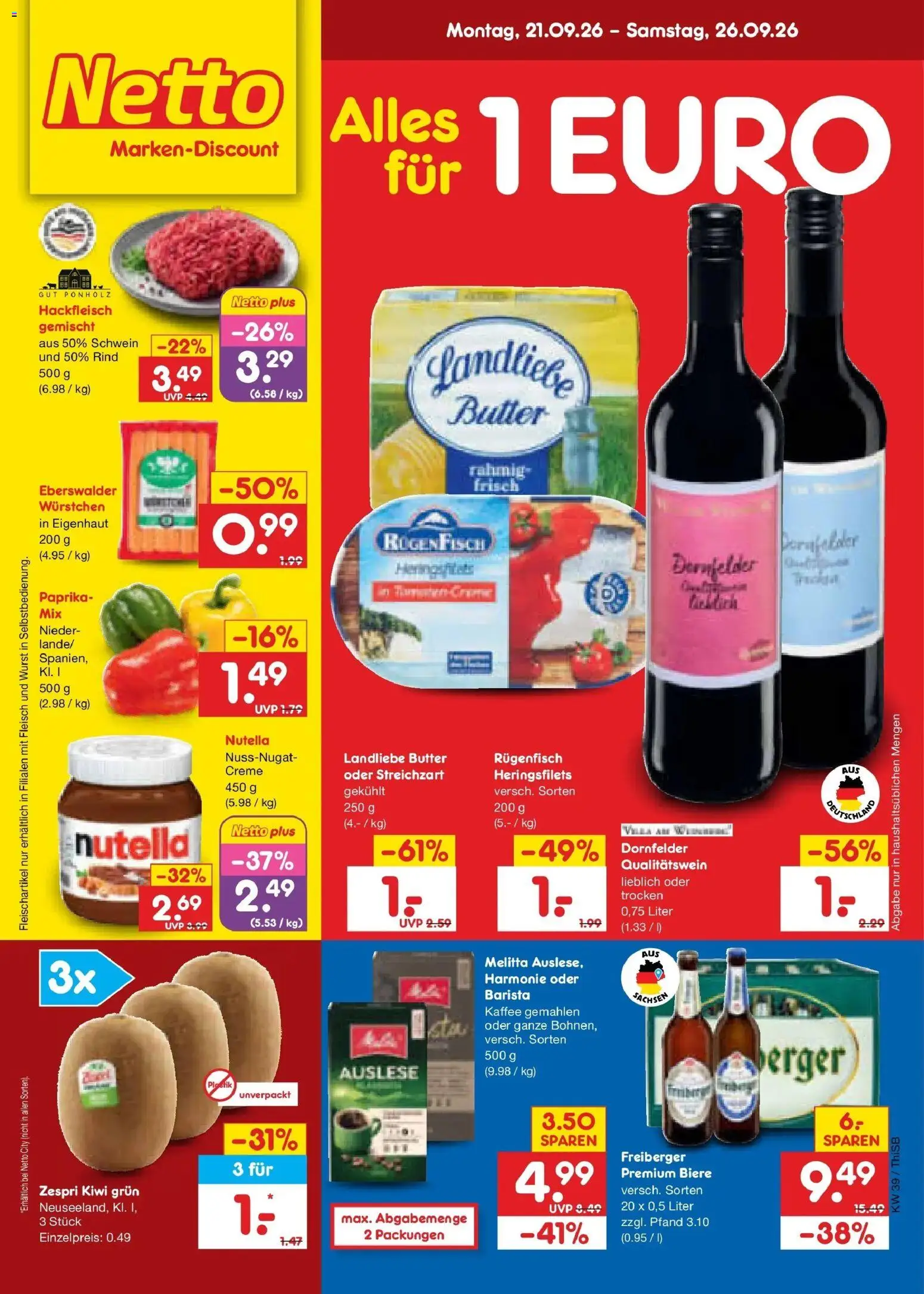 Netto Marken-Discount Prospekt Pirna – gültig ab 21.09.2026 | Seite: 1 | Produkte: Melitta, Kaffee, Creme, Kiwi