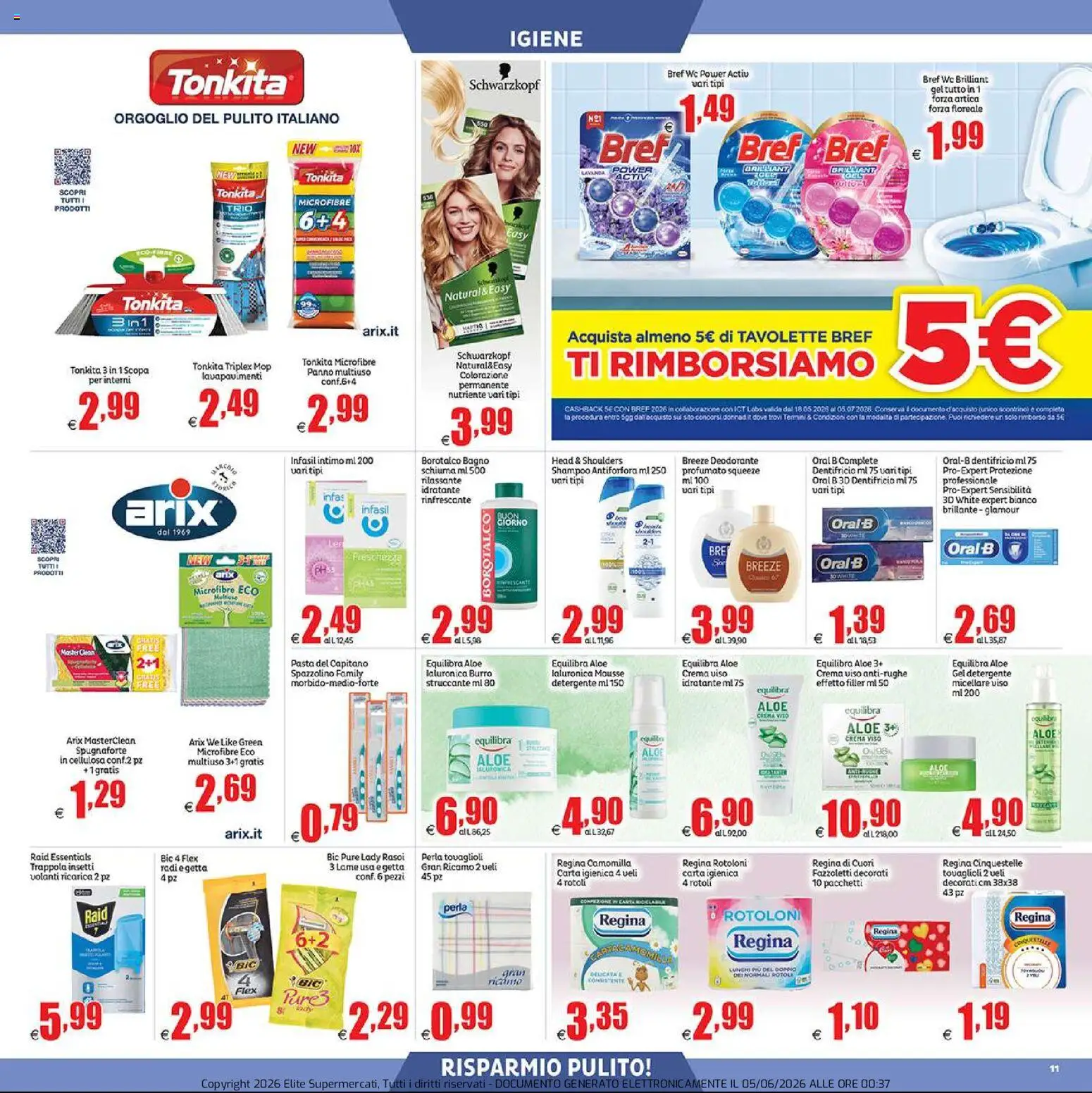 Volantino Elite Supermercati del 05.06.2026 | Pagina: 11 | Prodotti: Carta igienica, Dentifricio, Detergente, WC