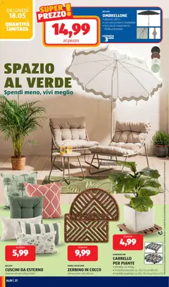 Anteprima del volantino CARRELLO PER PIANTE, portata: ca. 60 kg • modello rotondo: ca. 30 x 7,4 cm (Ø x h) • modello quadrato: ca. 30 x 30 x 7,4 cm (Lxlxh) valido a partire dal 18.05.2026 | Pagina: 26