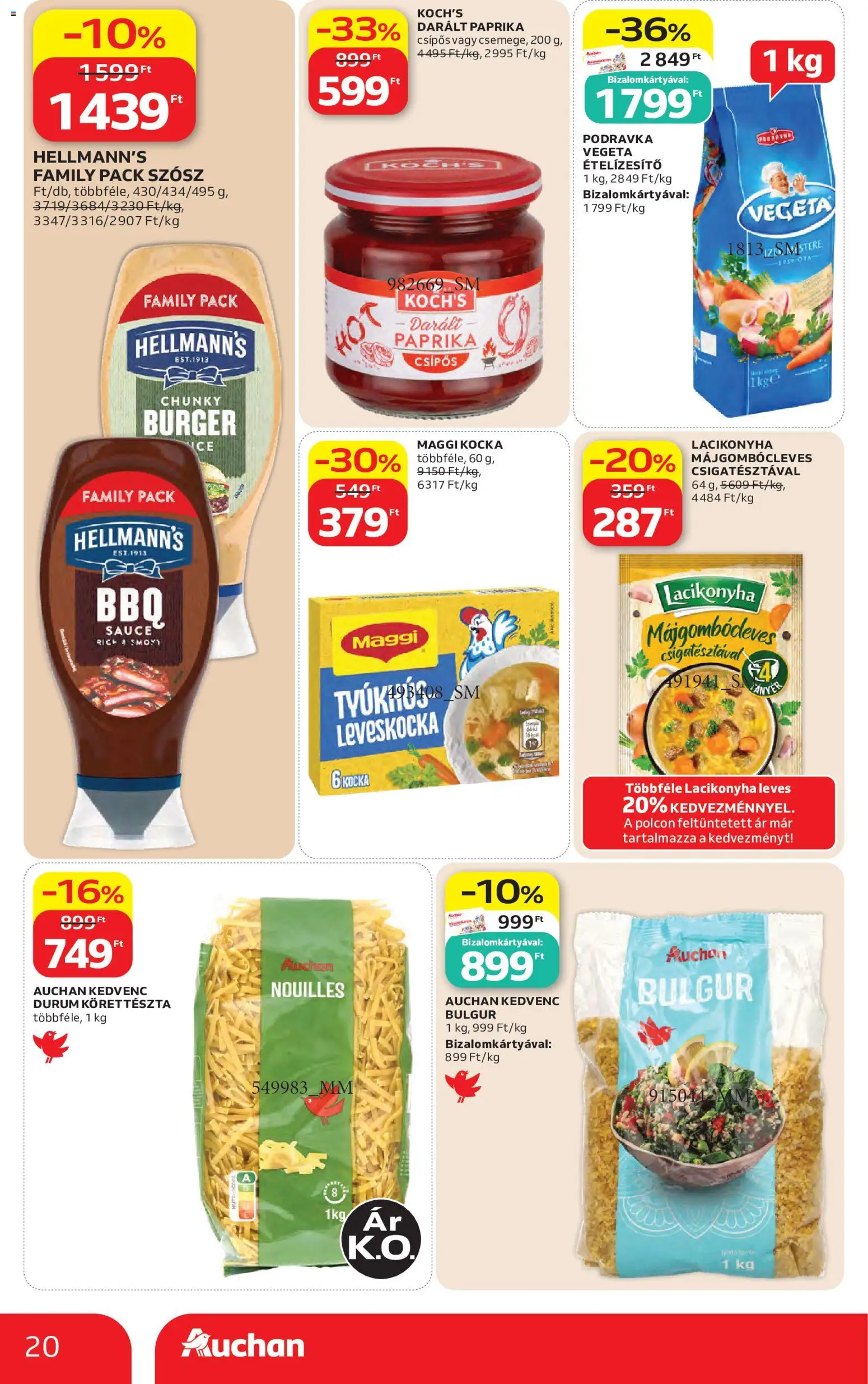 Auchan akciós ujság - amely érvényes a következő dátumtól: 2026.08.27. | Oldal: 20 | Termékek: Podravka, Hellmann’s, Paprika, Leves
