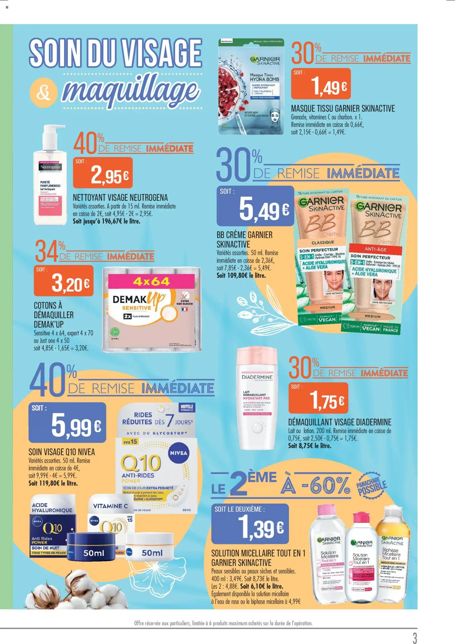 {H1} | Page: 3 | Produits: Démaquillant, Gel nettoyant, Coton, Crème