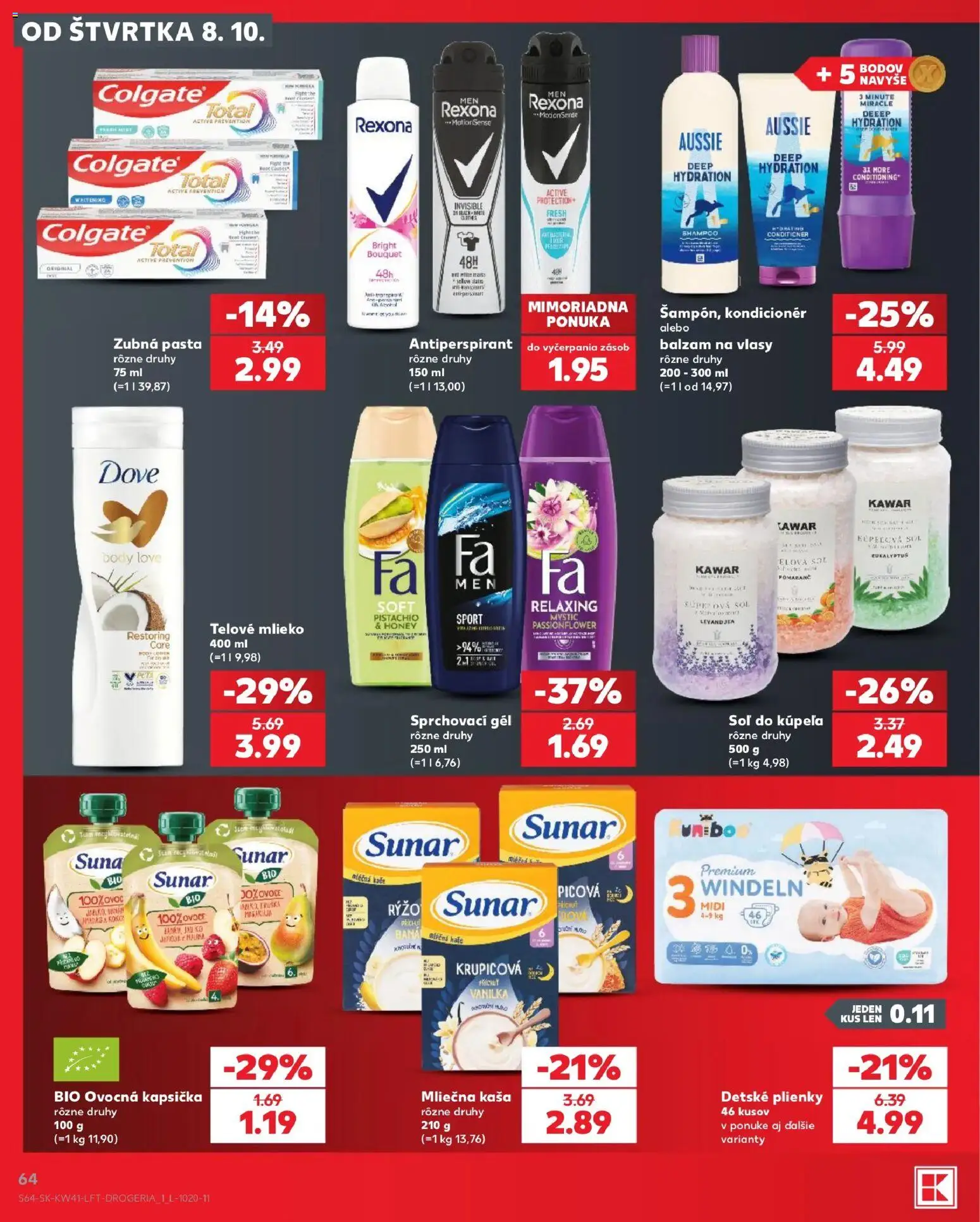 Kaufland SK akciós ujság - amely érvényes a következő dátumtól: 2026.10.08. | Oldal: 64 | Termékek: Colgate, Dove, Body, Gél