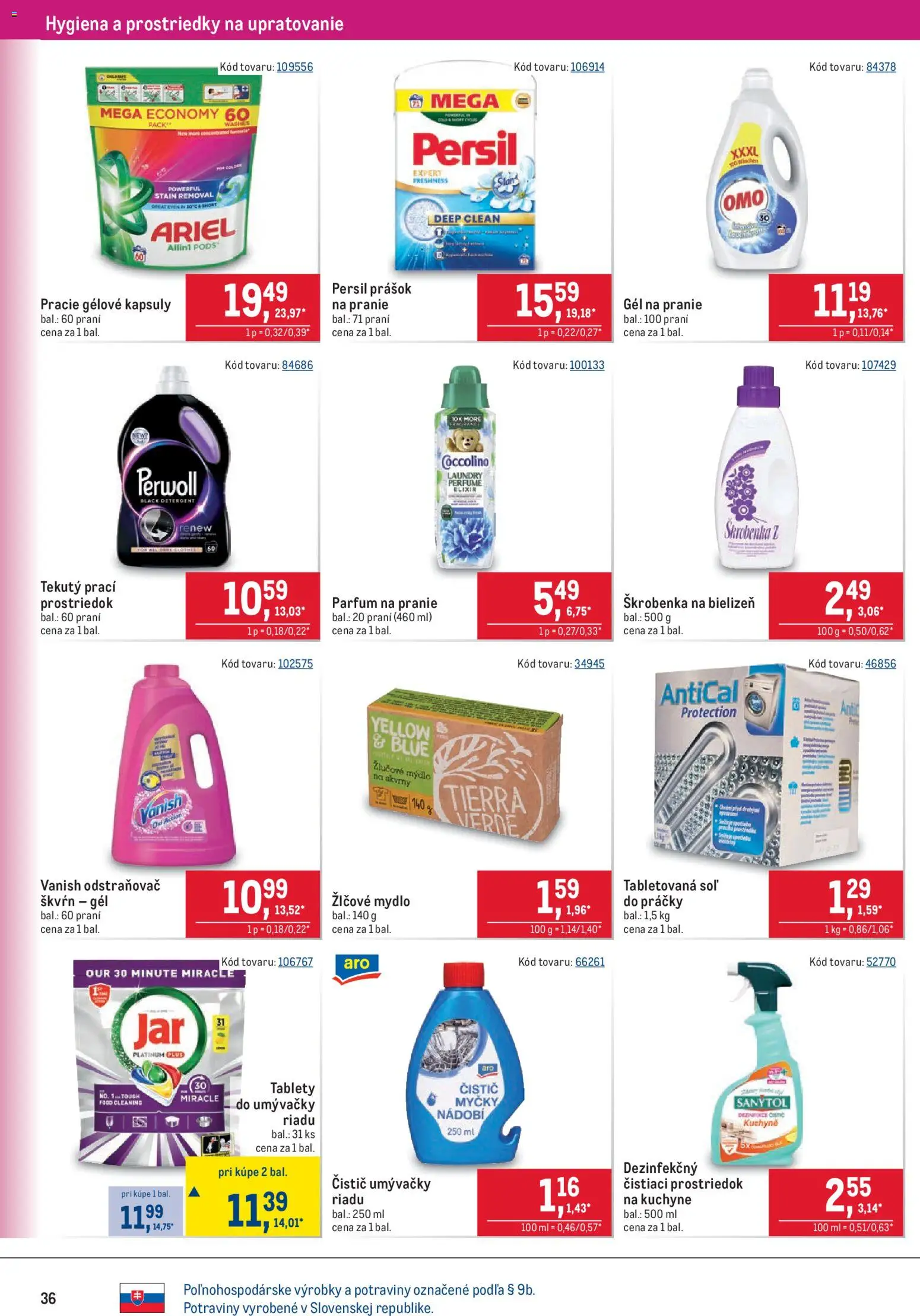 Nové Metro akcie – leták je platný od 15.07.2026 | Strana: 36 | Produkty: Práčky, Persil, Sanytol, Vanish