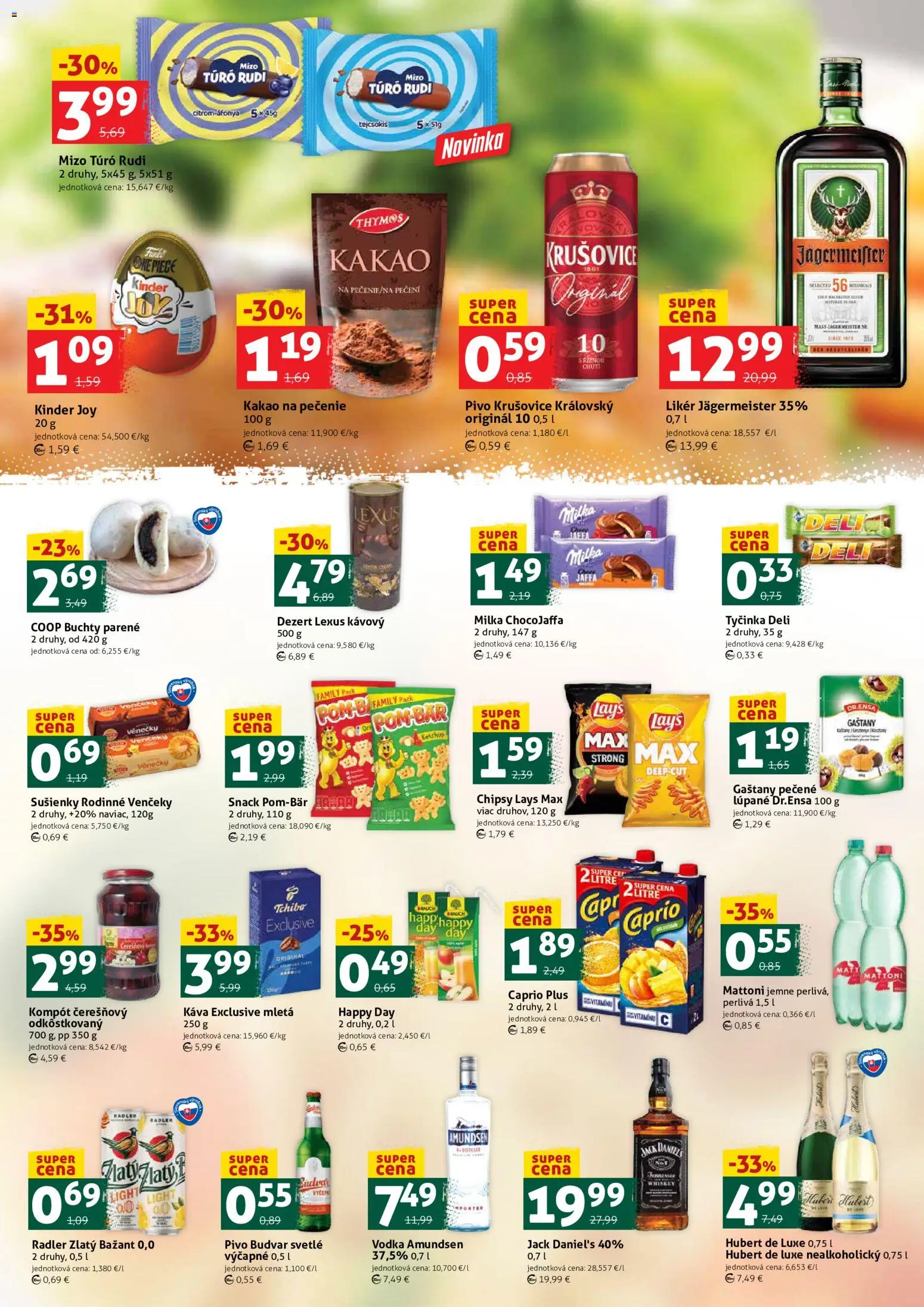 Nové COOP Jednota akcie – leták je platný od 30.10.2026 | Strana: 3 | Produkty: Jägermeister, Krušovice, Dezert, Hubert de Luxe