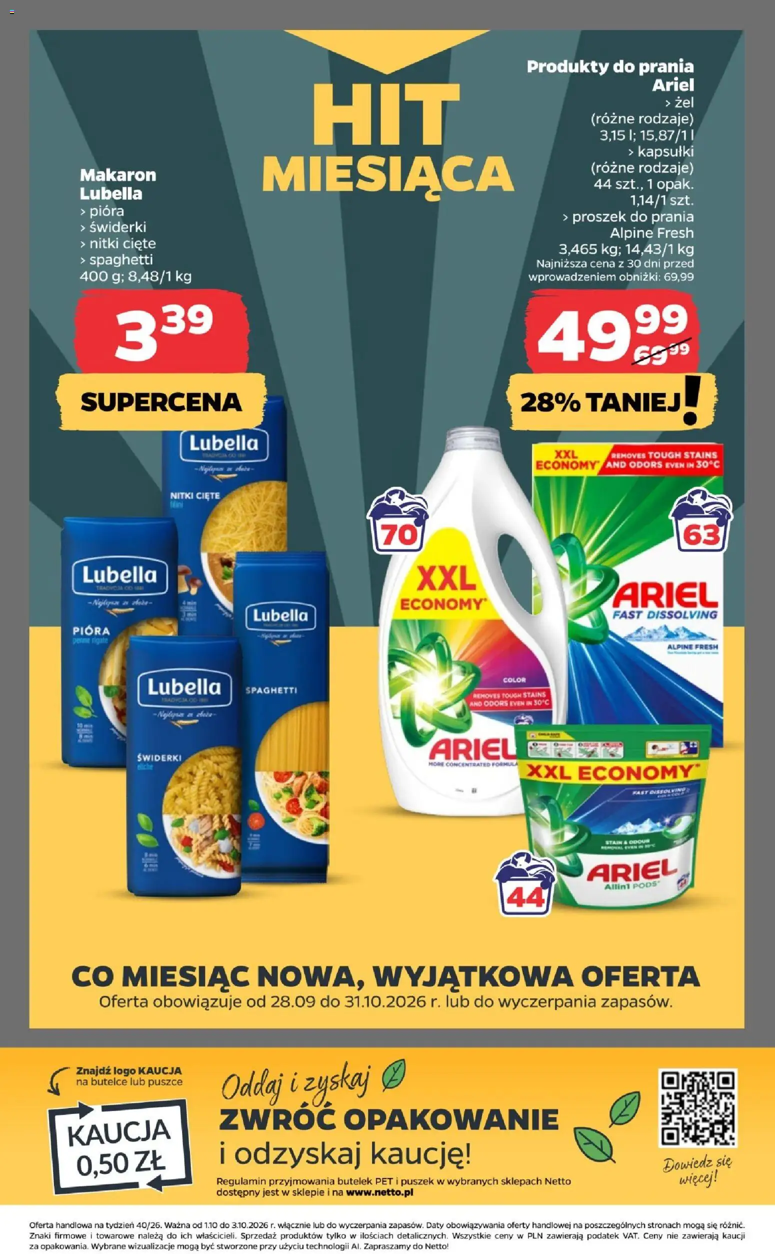 Netto gazetka od czwartku od 01.10.2026 | Strona: 19 | Produkty: Kapsułki, Pasta, Makaron, Detergent