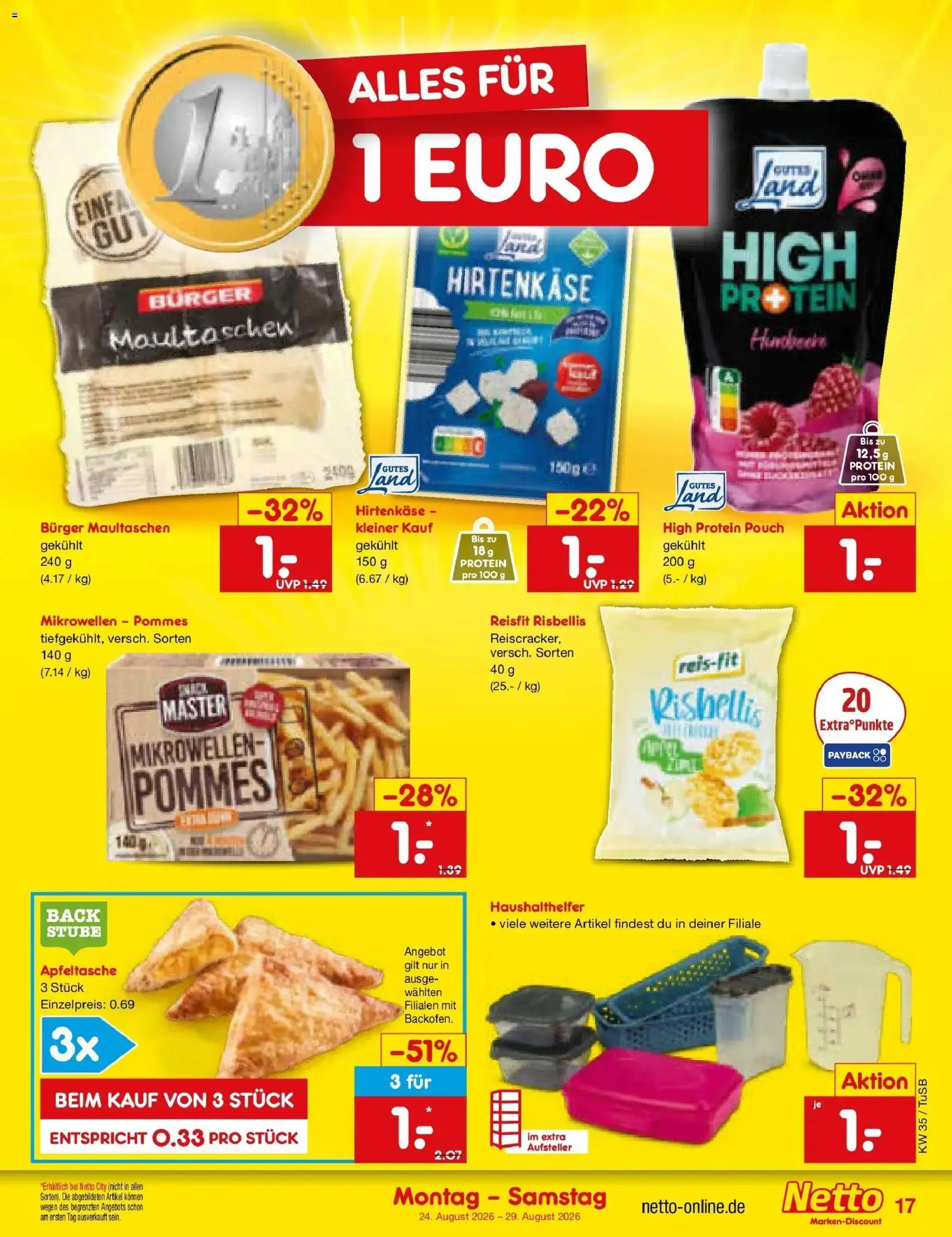 Netto Marken-Discount Prospekt Sindelfingen (ab 24.08.2026) » Angebote | Seite: 27 | Produkte: Pommes, Burger, Maultaschen