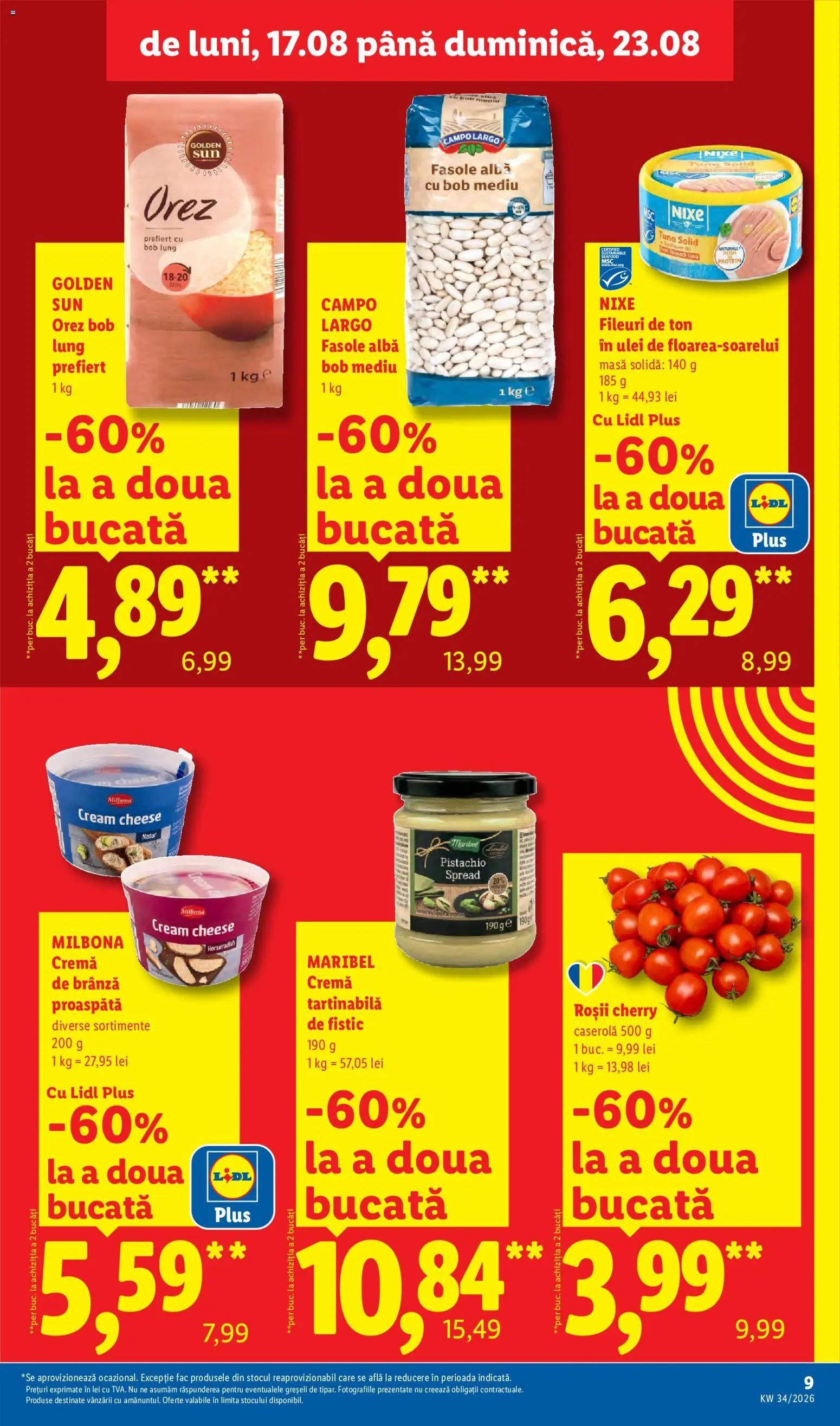 Noul catalog Lidl – valabil de la 17.08.2026 | Pagină: 9 | Produse: Masă, Brânză, Orez, Fistic