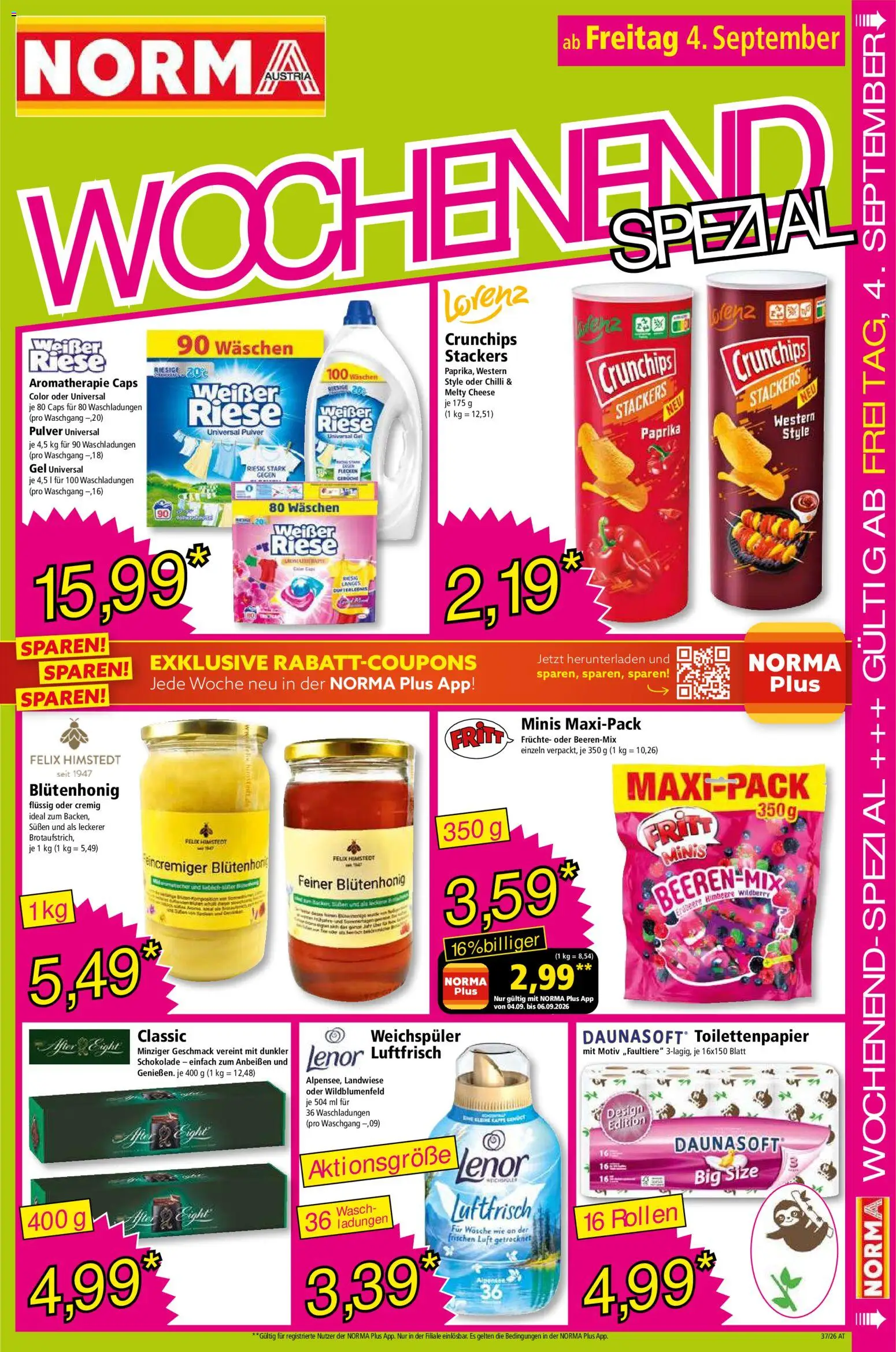Norma Flugblatt gültig ab 31.08.2026 | Seite: 15 | Produkte: Schokolade, Weichspüler