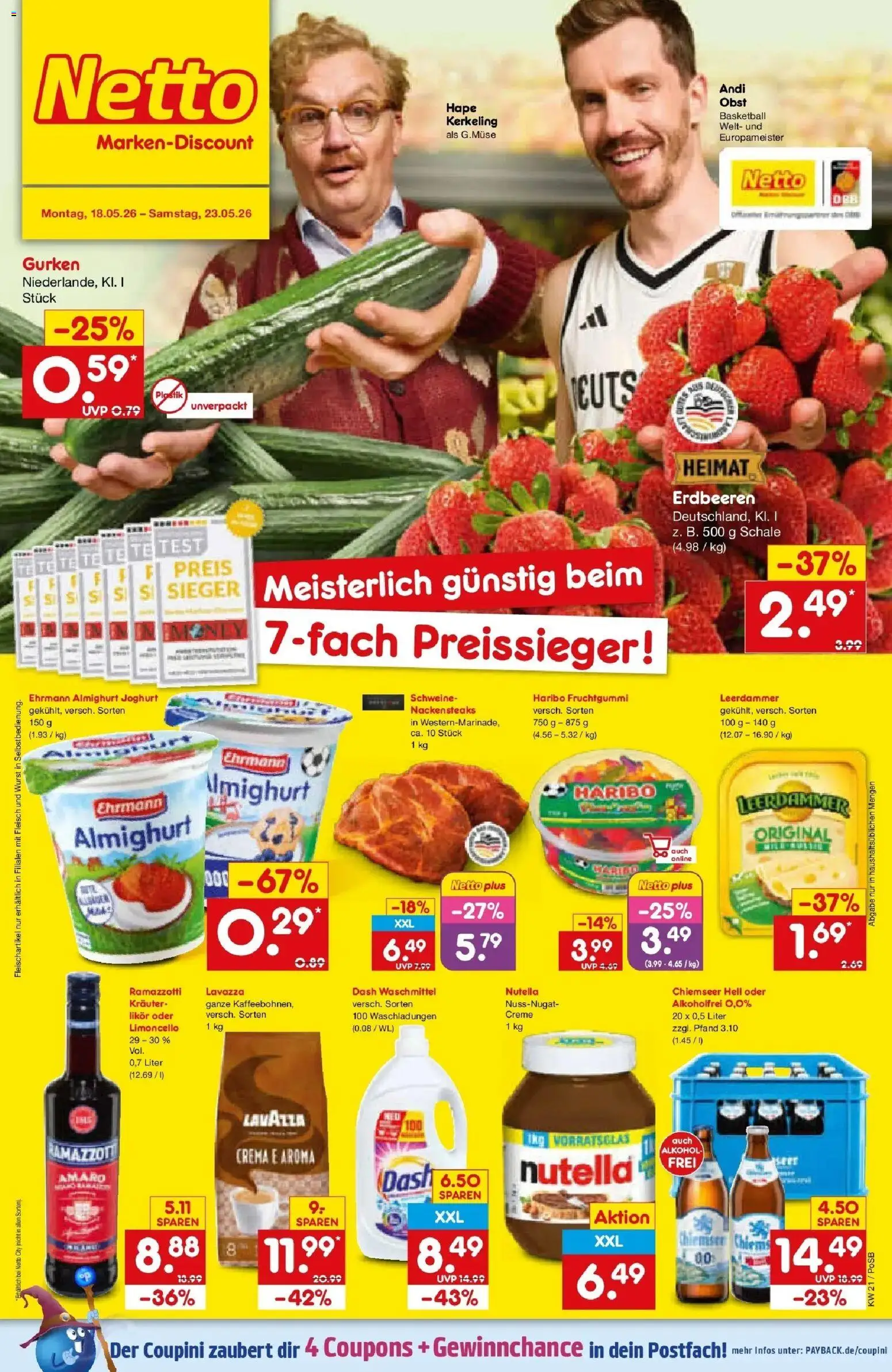 Netto Marken-Discount Prospekt Regensburg	 – gültig ab 17.05.2026 | Seite: 1 | Produkte: Nackensteaks, Ehrmann almighurt, Wurst, Gurken