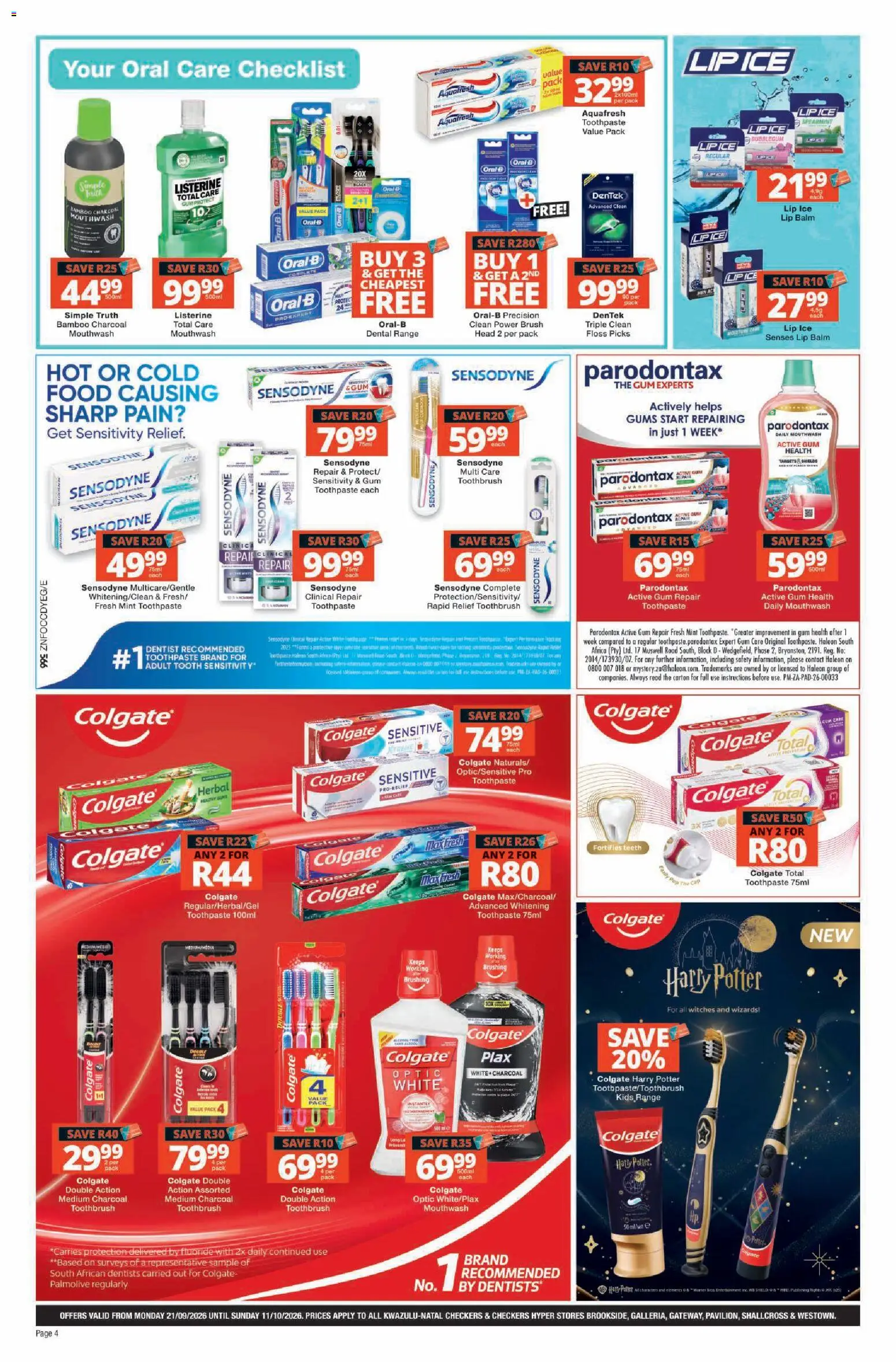 New Checkers catalogue – valid from 21/09/2026 | Page: 4 | Products: Sim, Cap, Toothpaste, Lip balm