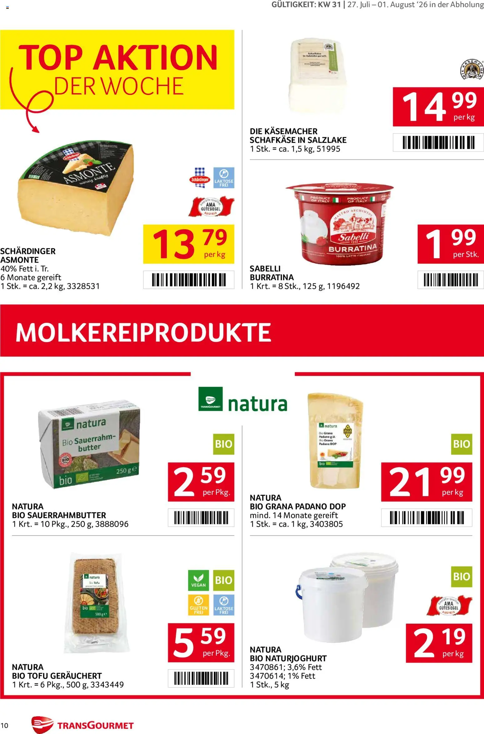 Transgourmet Flugblatt gültig ab 27.07.2026 | Seite: 10 | Produkte: Tofu, Butter, Sauerrahm