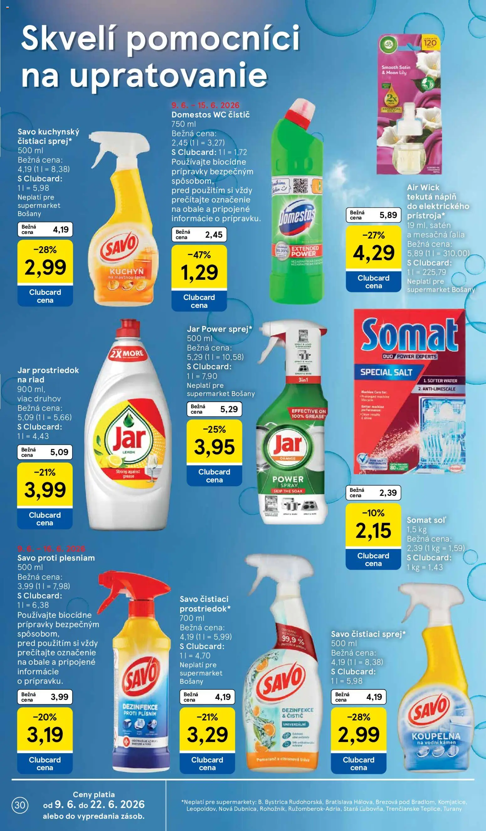 Nové Tesco akcie – leták je platný od 10.06.2026 | Strana: 30 | Produkty: Kúpelňa, Savo, Domestos