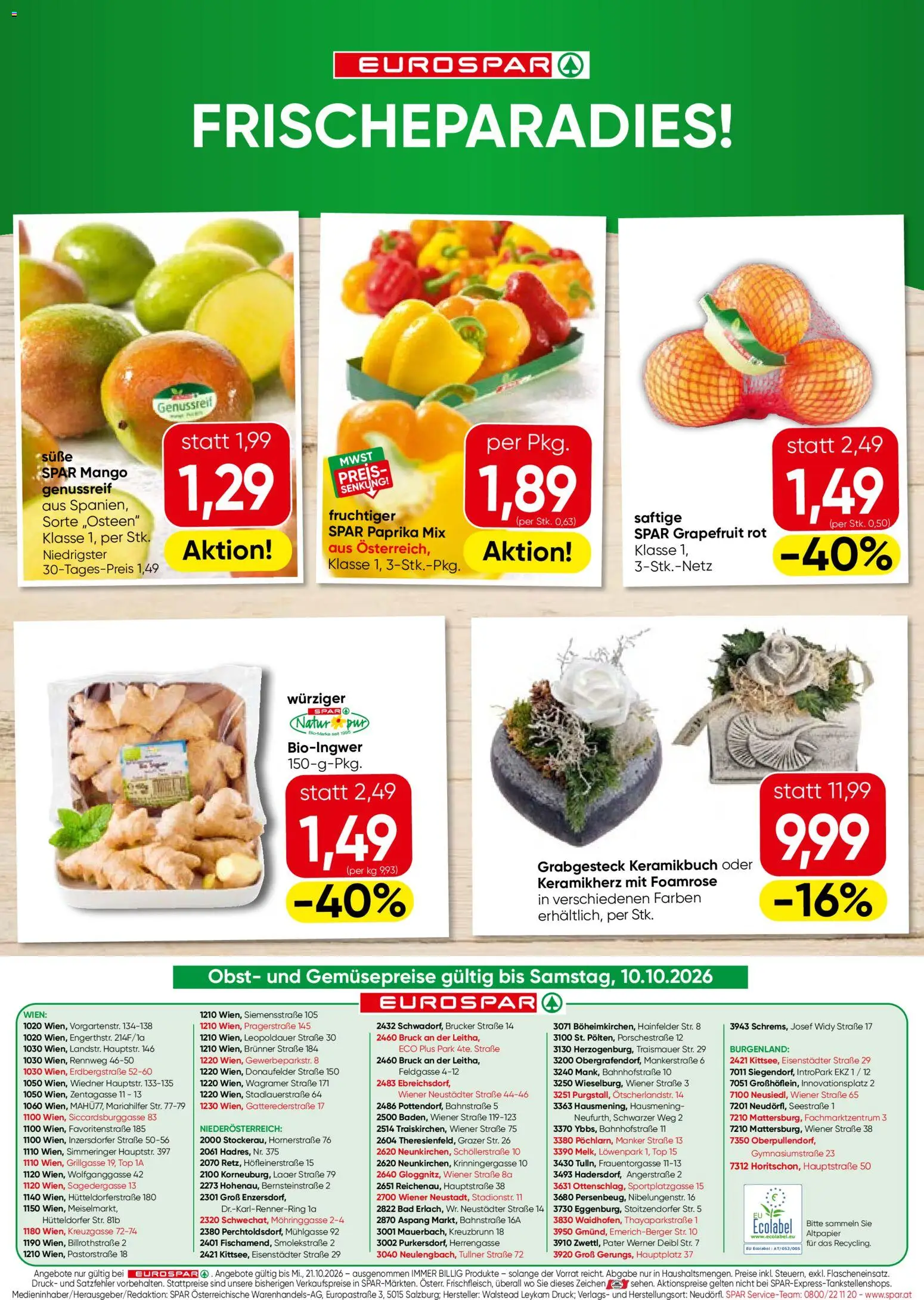 Eurospar Flugblatt gültig ab 08.10.2026 | Seite: 16 | Produkte: Grapefruit, Obst, Mango, Bad