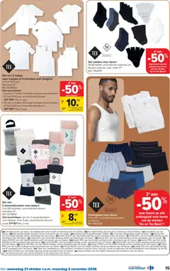 Set sokken voor heren, 39/42-43/46, verschillende modellen en kleuren, prijs per stuk: vanaf 3.99 - Voorbeeld van een folder van Carrefour, geldig van 21/10/2026 | Pagina: 15 | Producten: Fles, Ondergoed, Sokken