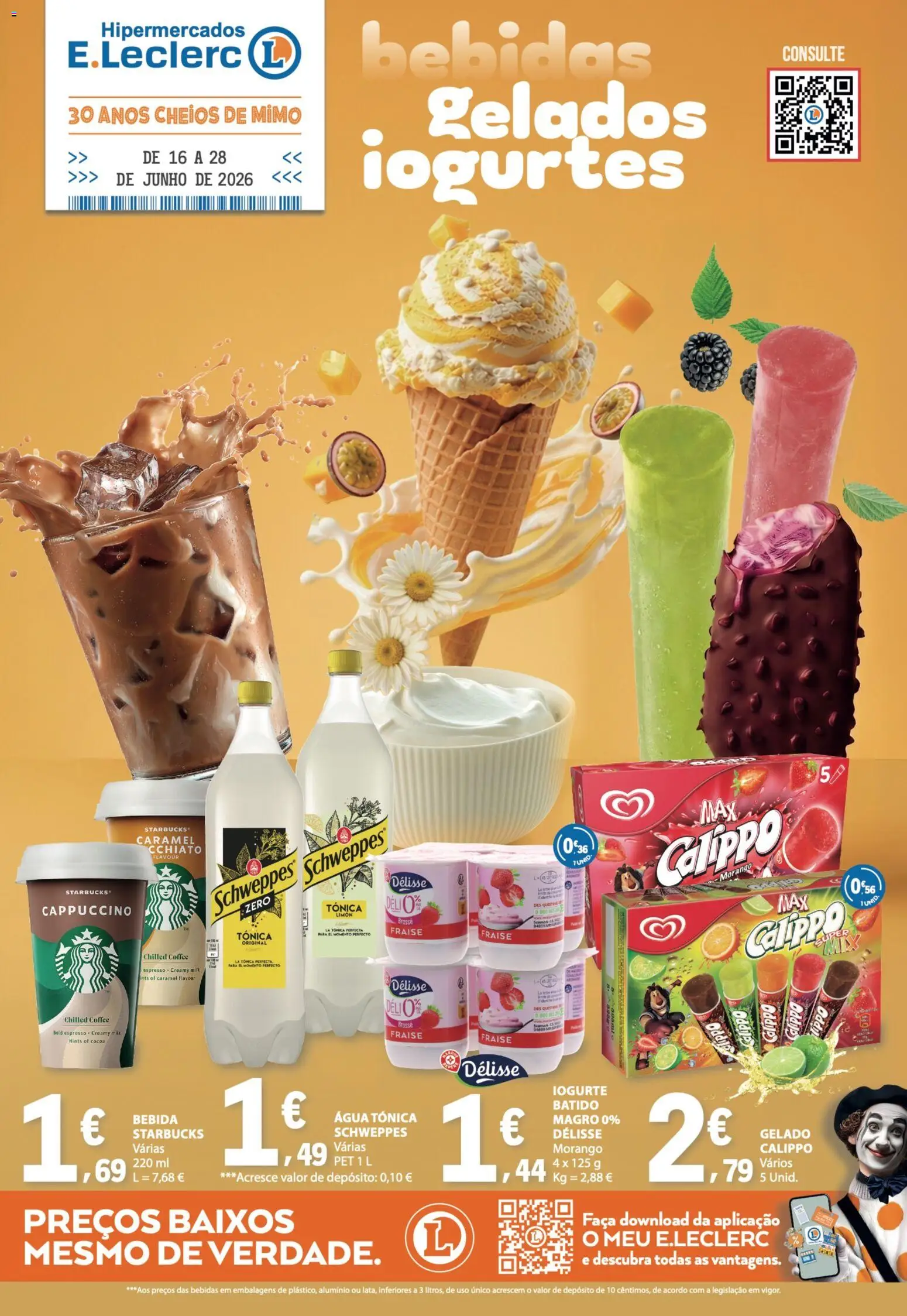 E.Leclerc folheto Bebidas, Gelados e Iogurtes │ válido de 16.06.2026 | Página: 1 | Produtos: Agua, Faca, Iogurtes, Iogurte