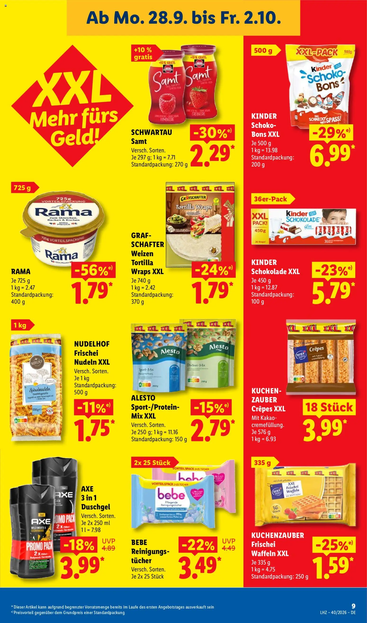 Lidl Německo leták od 28.09.2026 | Strana: 15 | Produkty: Tortilla wraps, Rama, Kakao, Kinder