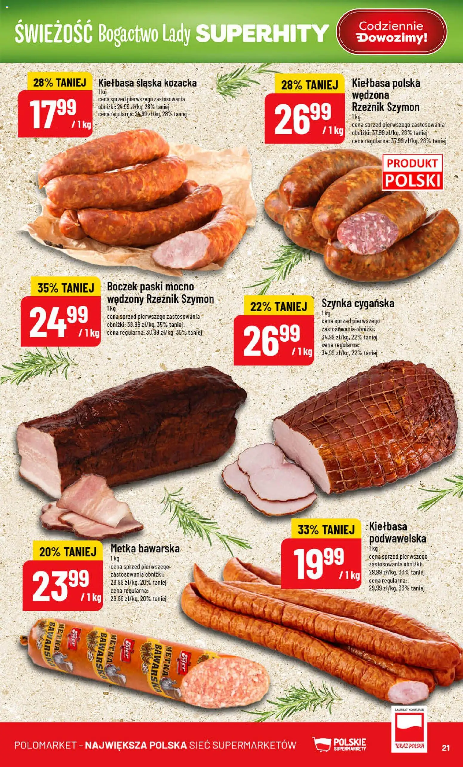 POLOmarket gazetka od 22.07.2026 | Strona: 21 | Produkty: Kiełbasa, Szynka, Kiełbasa śląska, Boczek