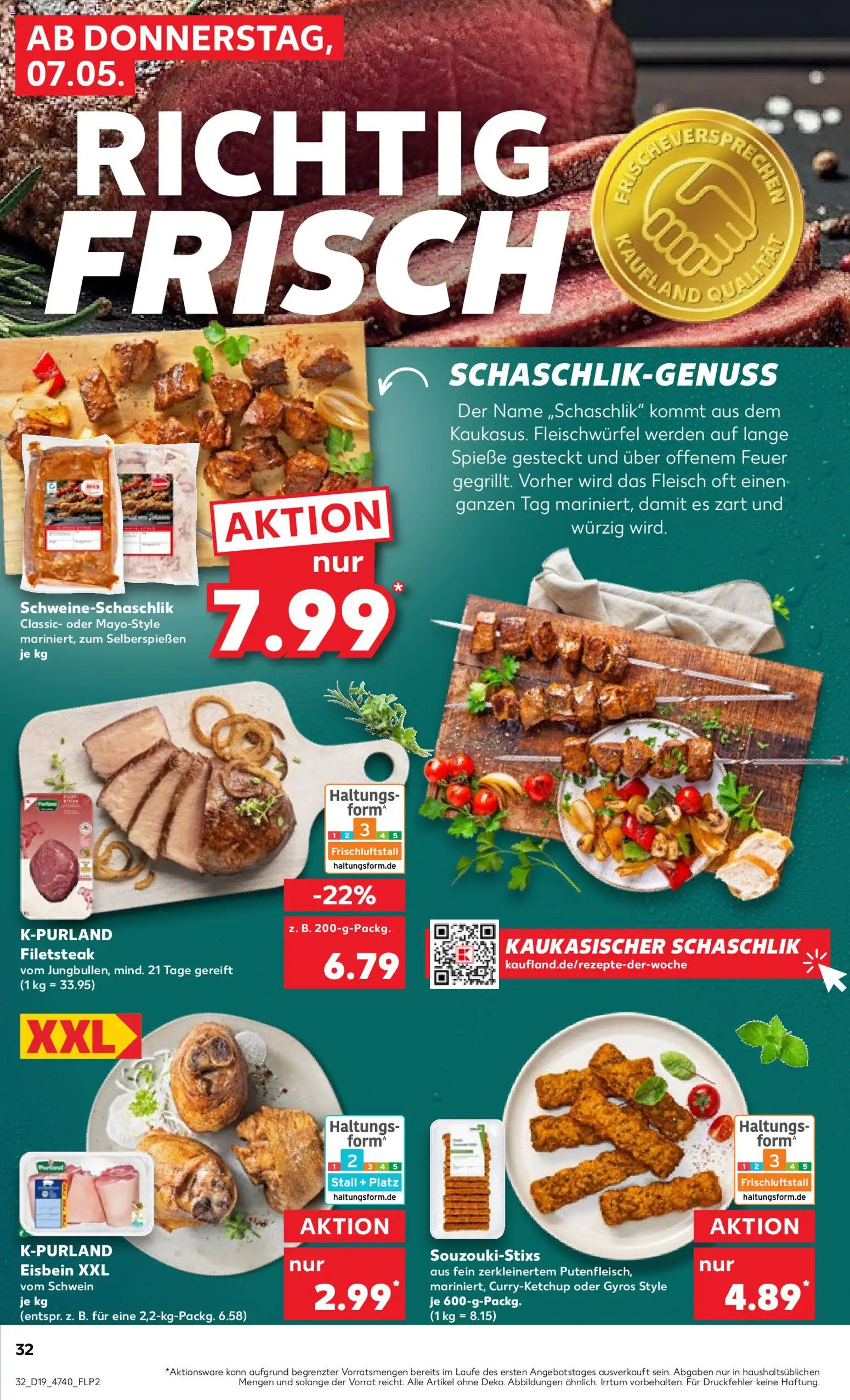 Kaufland Prospekt Hannover	 – gültig ab 07.05.2026 | Seite: 32 | Produkte: Spieße, Gyros, Steak, Fleisch
