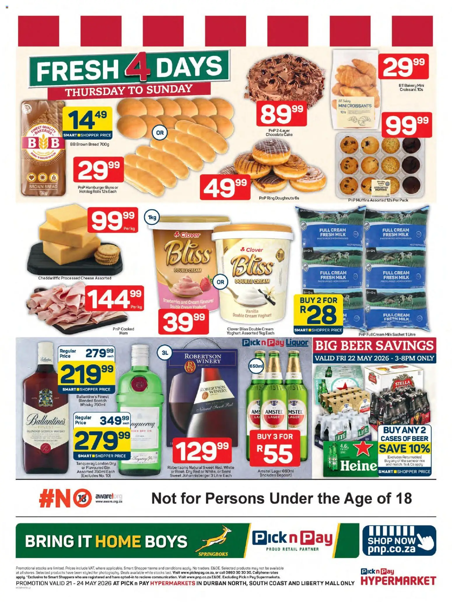 New Pick n Pay catalogue – valid from 21.05.2026 | Page: 2 | Products: Yoghurt, Milk, Beer, Gin