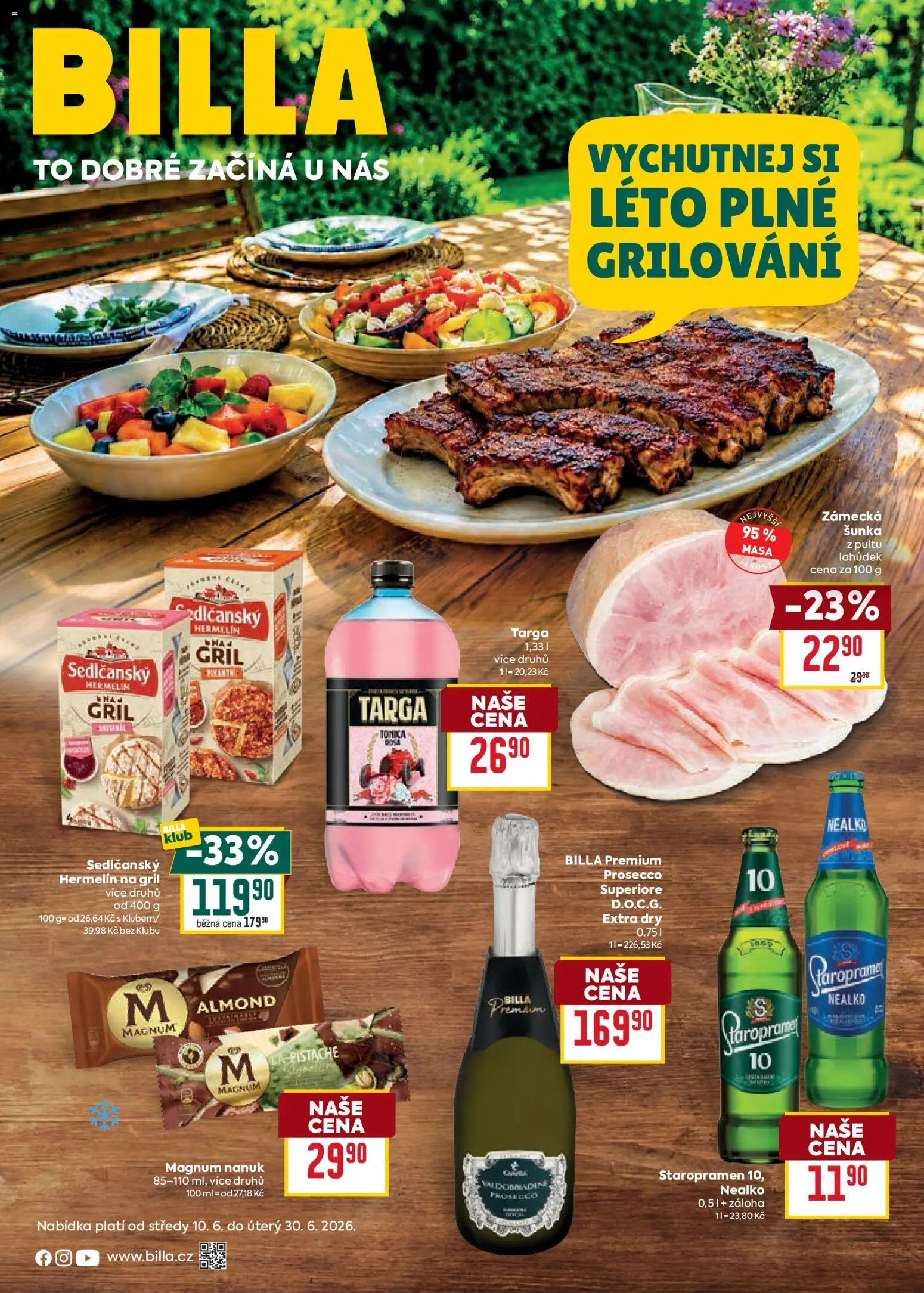Billa leták - Léto od 10.06.2026 | Strana: 1 | Produkty: Nanuk, Prosecco, Staropramen, Magnum