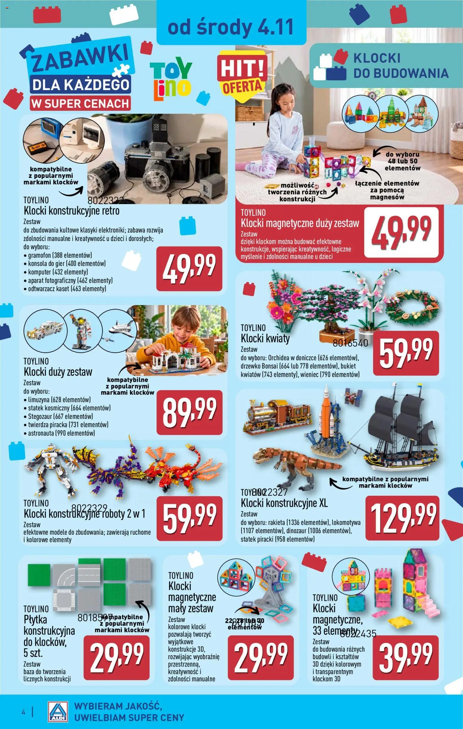 Aldi gazetka - Artykuły przemysłowe i tekstylia od 04.11.2026 | Strona: 4 | Produkty: Aparat fotograficzny, Konsola do gier, Klocki konstrukcyjne, Konsola