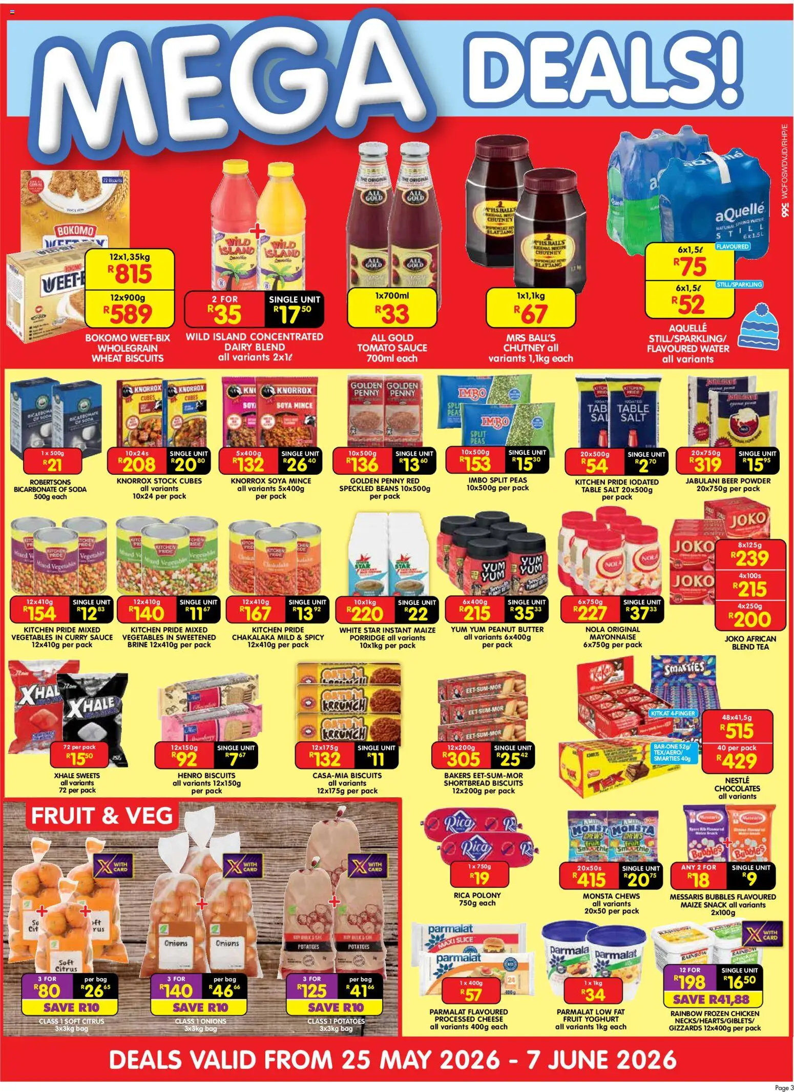 New Shoprite catalogue – valid from 25.05.2026 | Page: 3 | Products: Bag, Beer, Soya mince, Mayonnaise