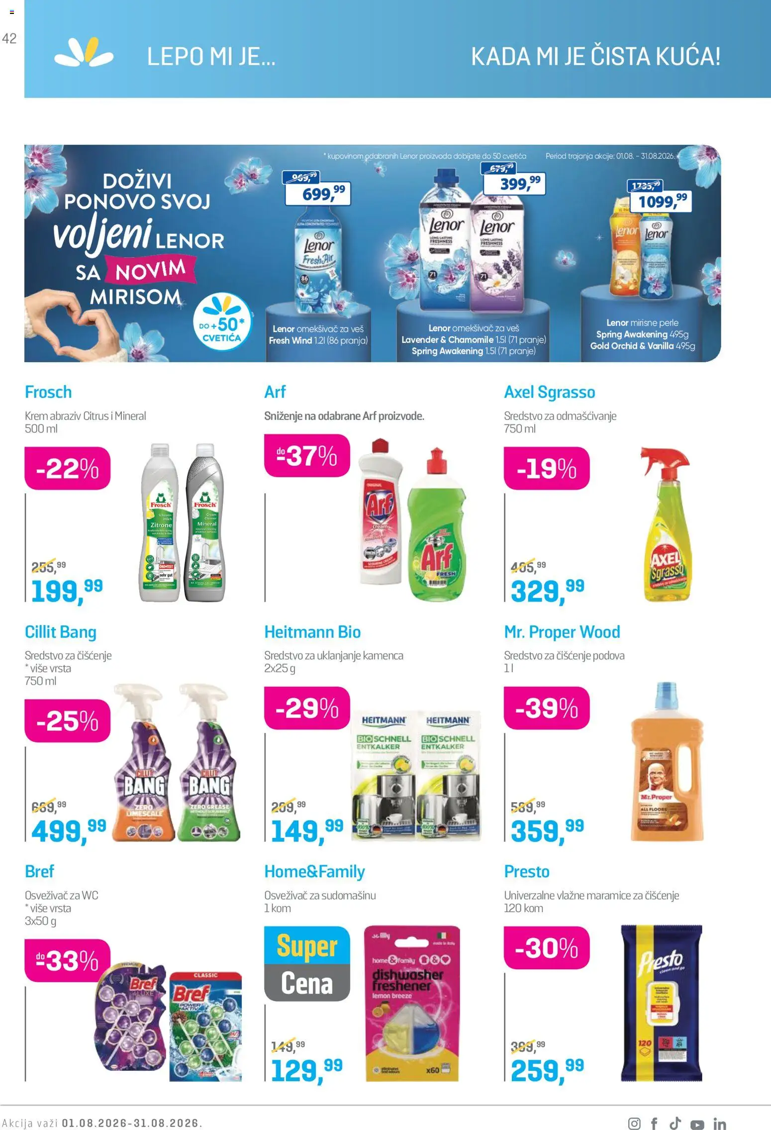 Lilly drogerie katalog - važi od 01.08.2026 | Strana: 42 | Proizvode: Bref, Maramice, Sredstvo za čišćenje, Vlažne maramice