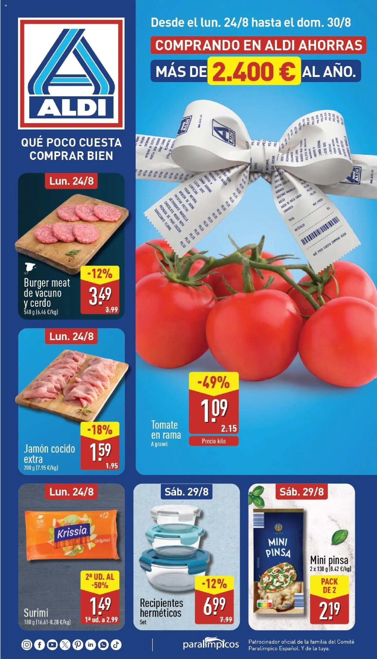 Aldi folleto Península │ válido desde el 24/08/2026 | Página: 1 | Productos: Pizza, Cerdo, Patatas fritas, Filete