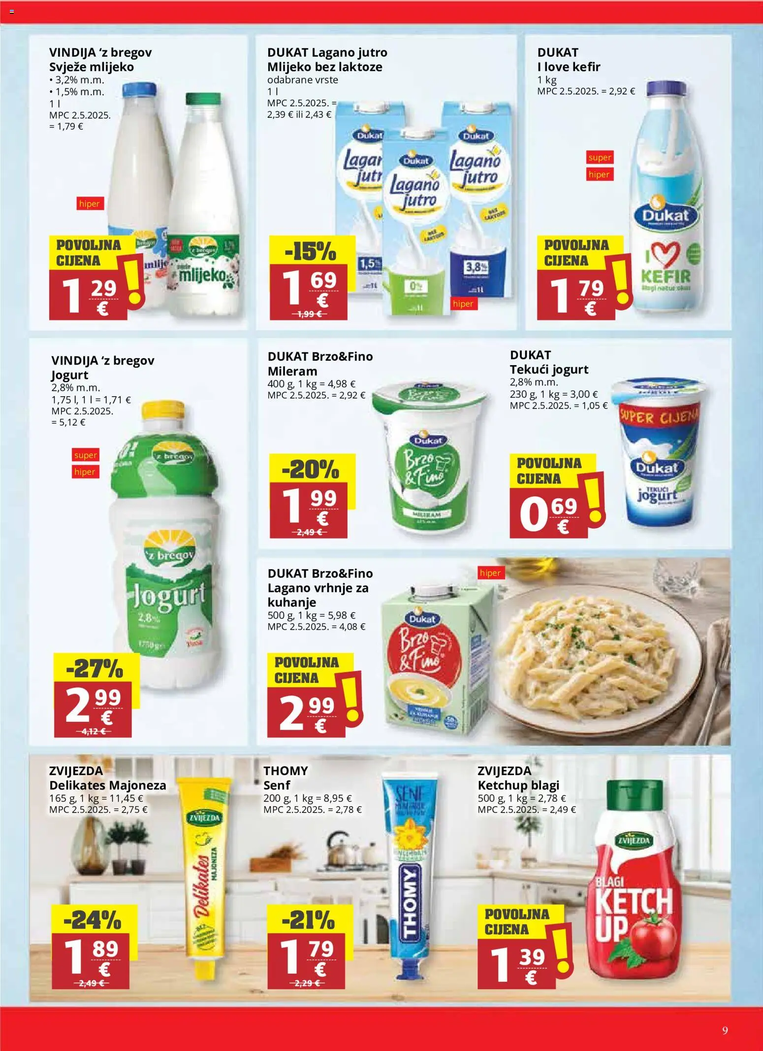 Ribola katalog | vrijedi od 08.07.2026 | Stranica: 9 | Proizvodi: Vindija, Kefir, Senf, Mileram