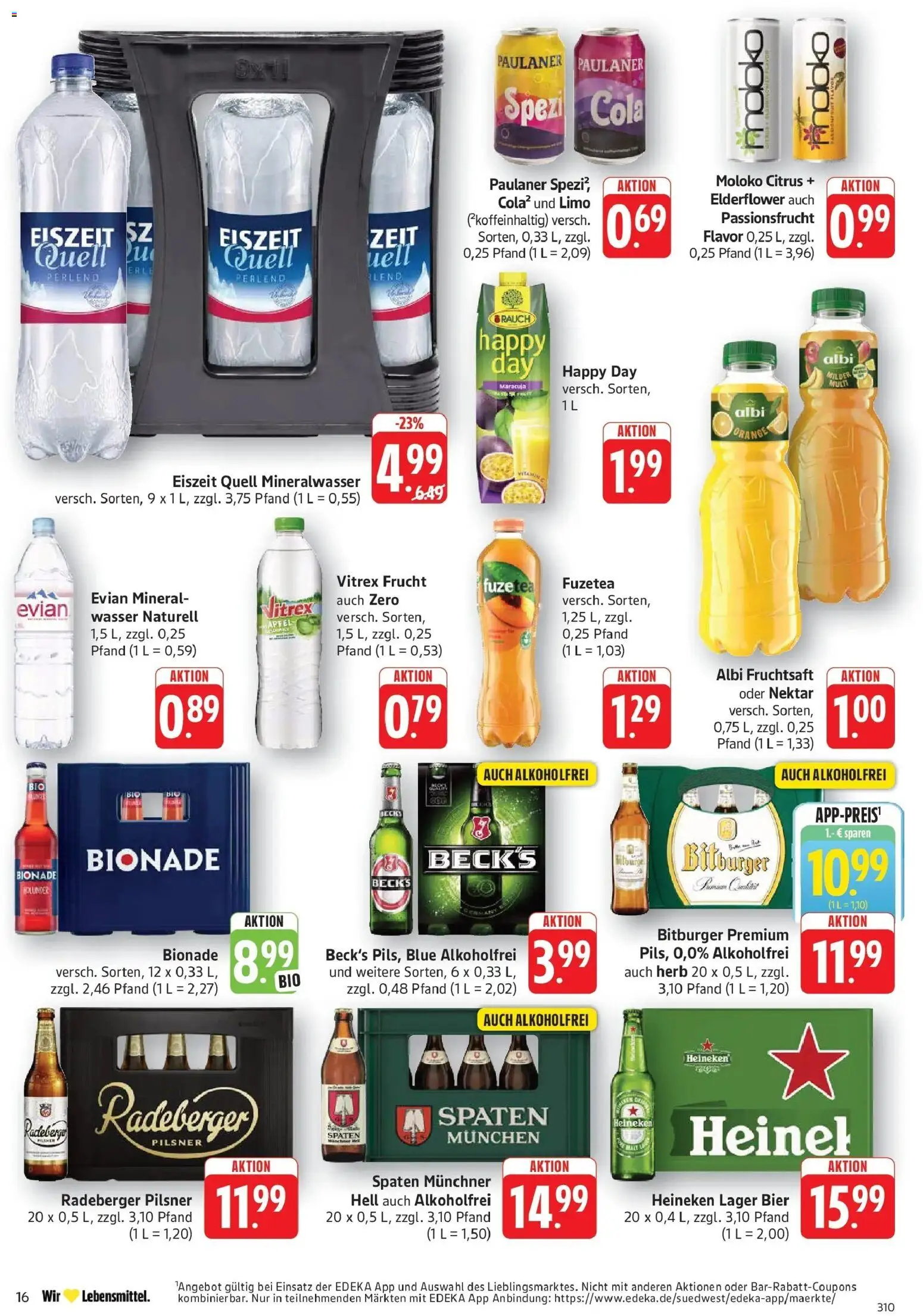 E center Prospekt Eislingen (ab 24.08.2026) zum Blättern | Seite: 16 | Produkte: Bitburger, Bionade, Wasser, Radeberger pilsner