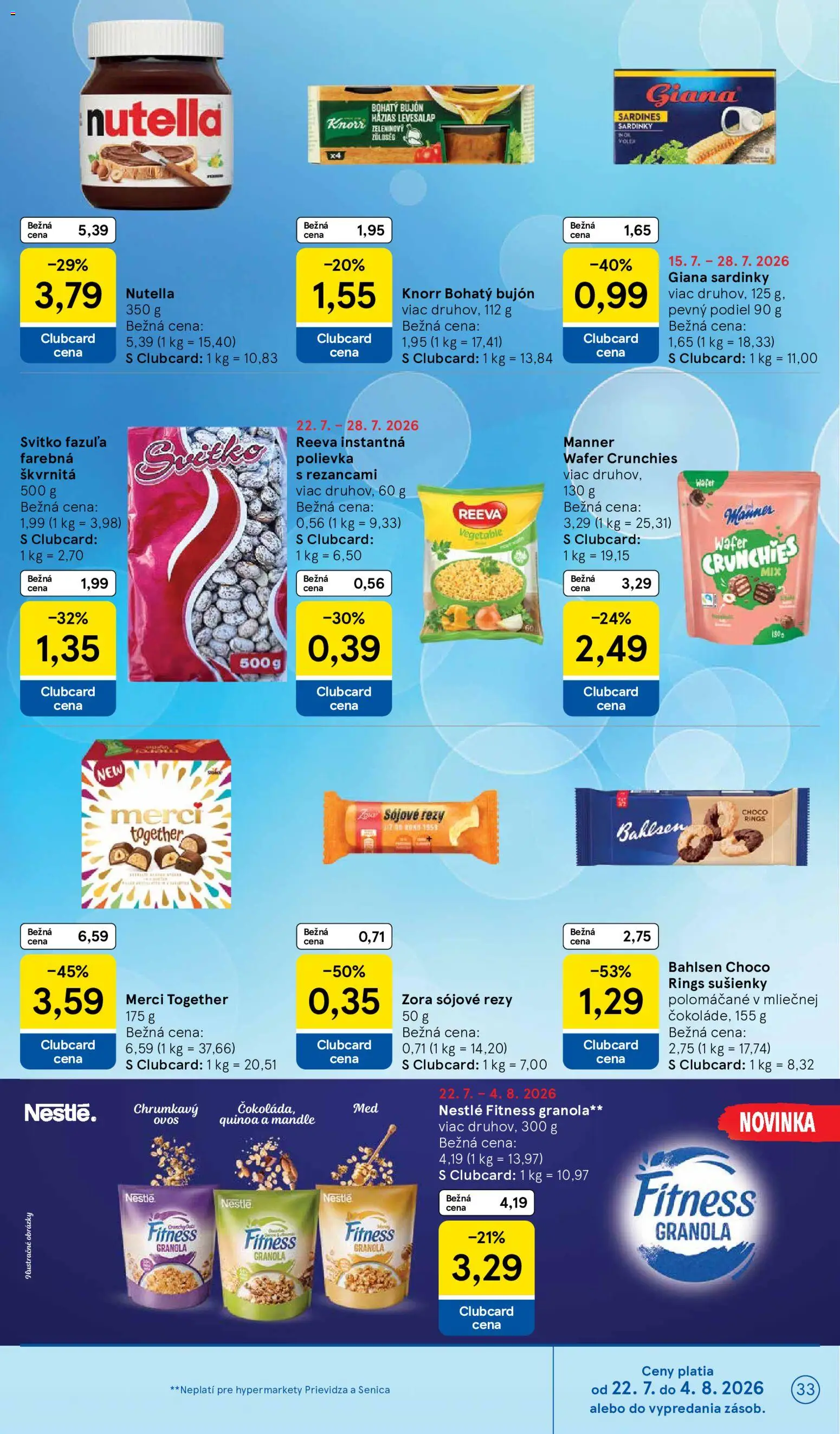 Nové Tesco akcie – leták je platný od 22.07.2026 | Strana: 33 | Produkty: Merci, Quinoa, Mandle, Nutella