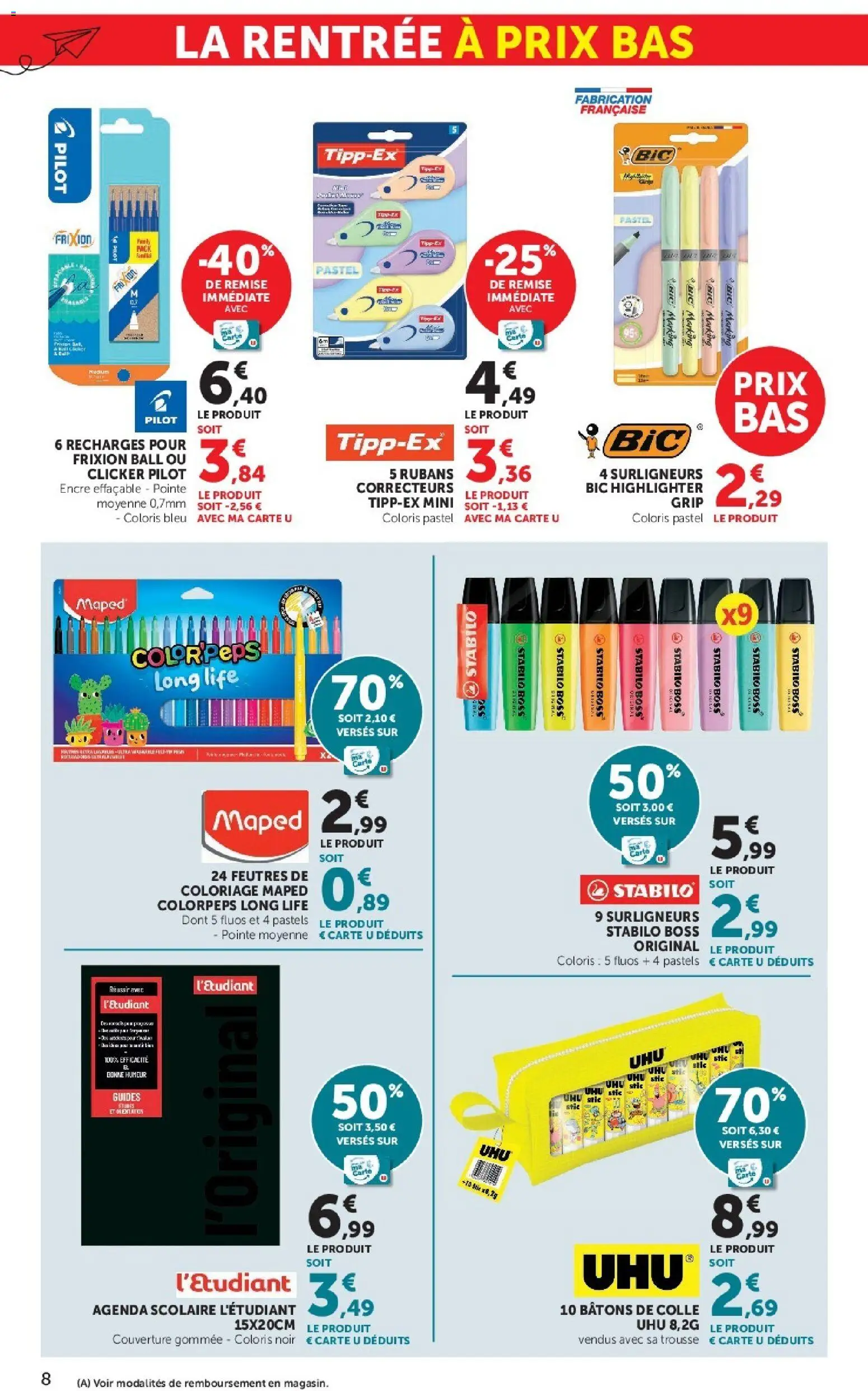 {H1} | Page: 8 | Produits: Coloriage, Highlighter, Agenda, Colle