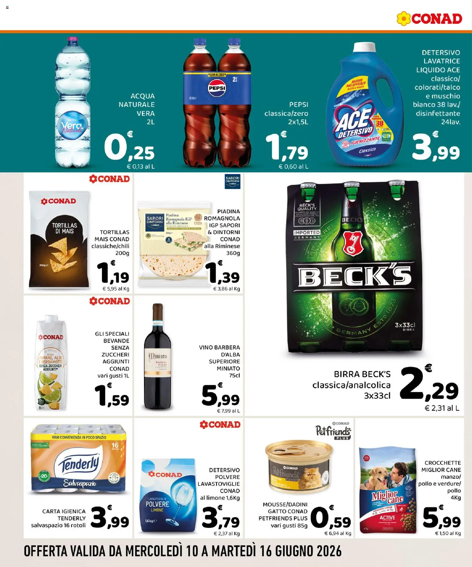 Volantino Conad del 10.06.2026 | Pagina: 4 | Prodotti: Acqua, Crocchette, Acqua naturale, Mais