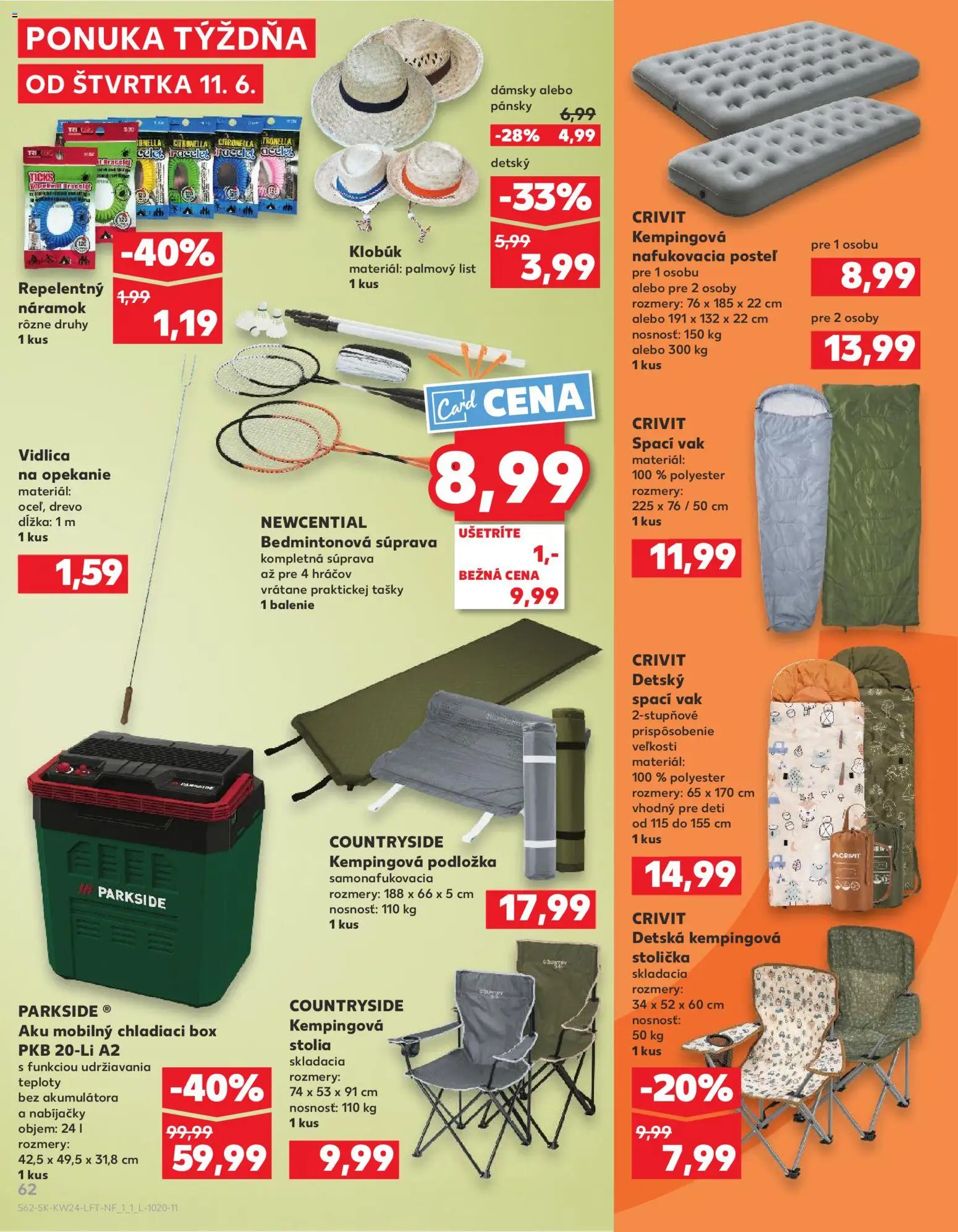 Nové Kaufland akcie – leták je platný od 11.06.2026 | Strana: 62 | Produkty: Posteľ, Chladiaci box, Kempingová stolička, Nafukovacia posteľ