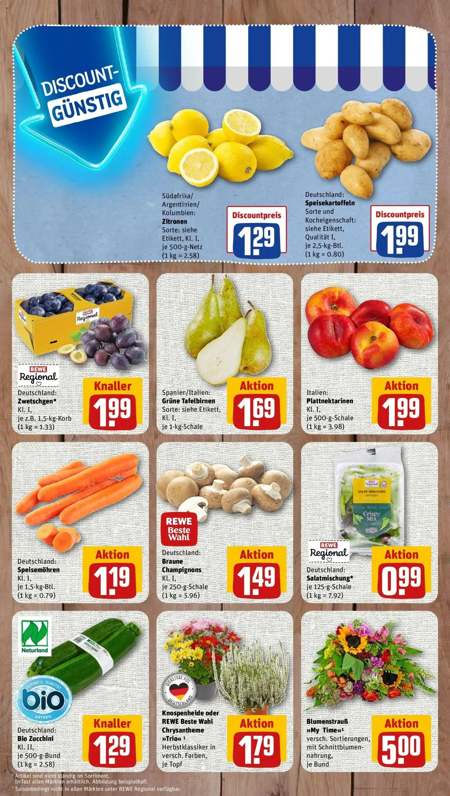 REWE Prospekt ab 17.08.2026 zum Blättern » Angebote | Seite: 3 | Produkte: Champignons, Zucchini, Zitronen