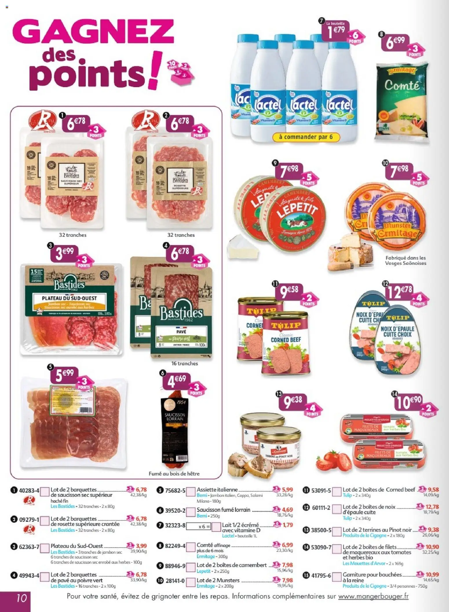 {H1} | Page: 10 | Produits: Saucisson, Plateau, Jambon, Noix