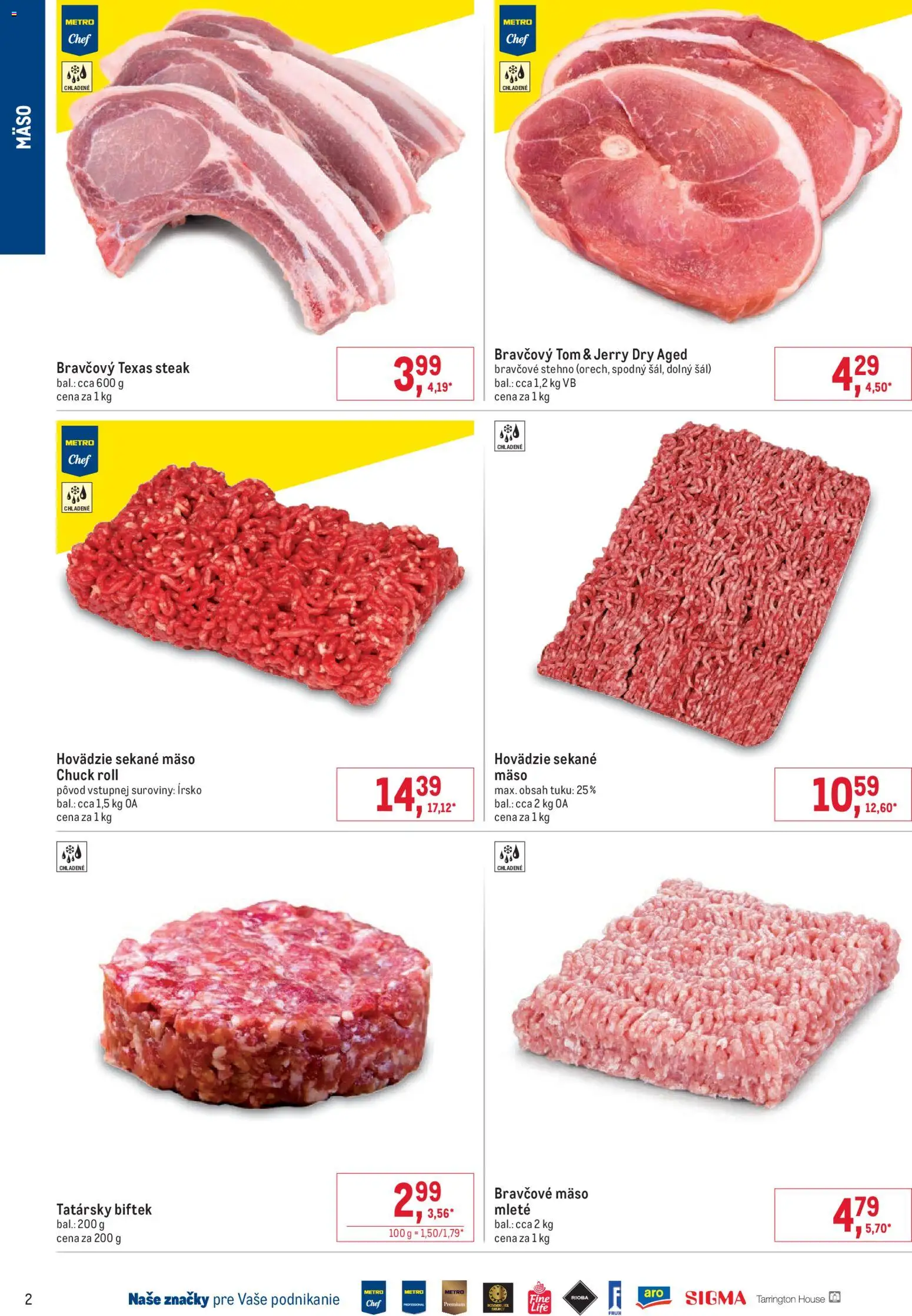 Nové Metro akcie – leták je platný od 01.06.2026 | Strana: 2 | Produkty: Bravčové stehno, Bravčové mäso, Šál, Steak