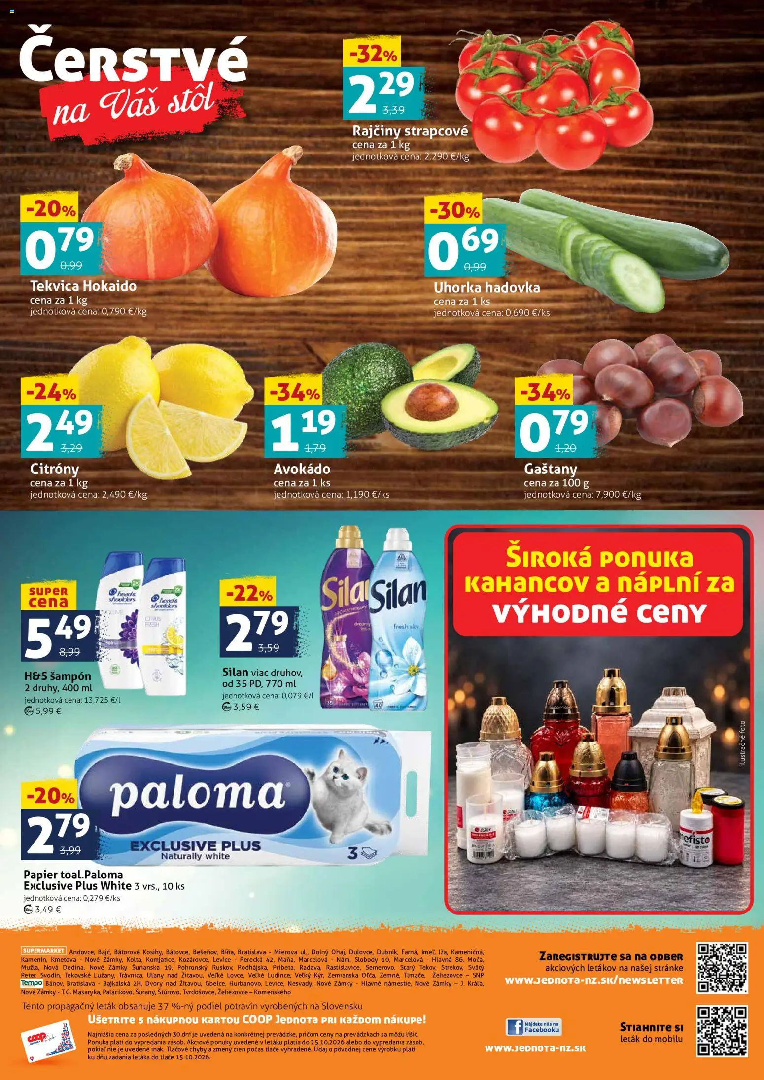 Nové COOP Jednota akcie – leták je platný od 23.10.2026 | Strana: 4 | Produkty: Stôl, Uhorka, Citróny, Avokádo