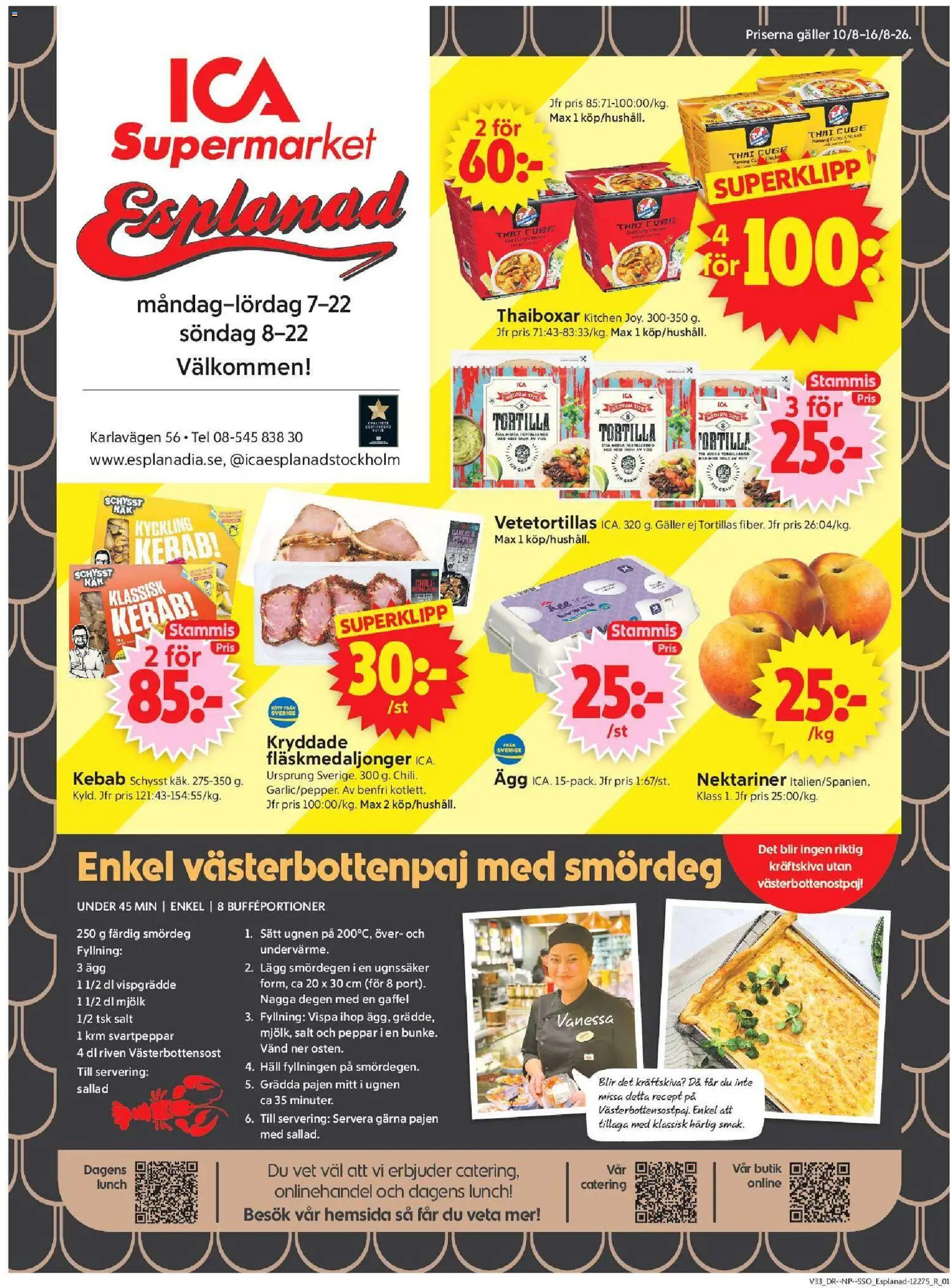 ICA Supermarket reklamblad aktuell från 10/08/2026 | Sida: 1 | Produkter: Smördeg, Nektariner, Häll, Ugnen